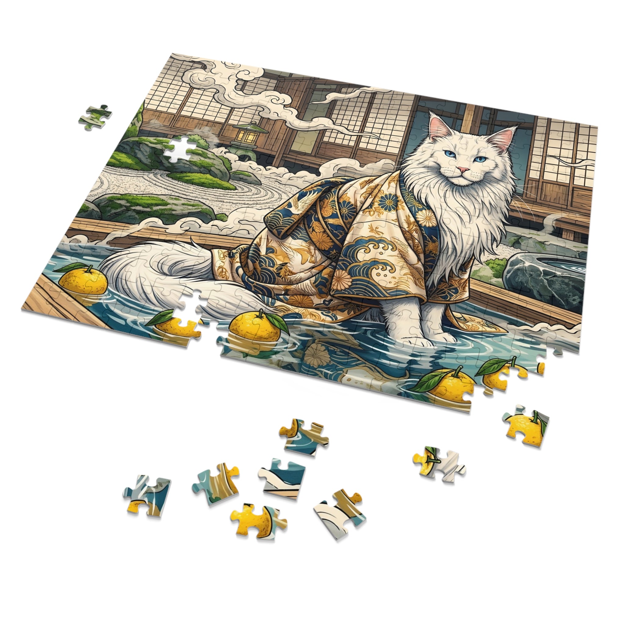 White Maine Coon Kimono Japanese Onsen Bath Jigsaw Puzzle