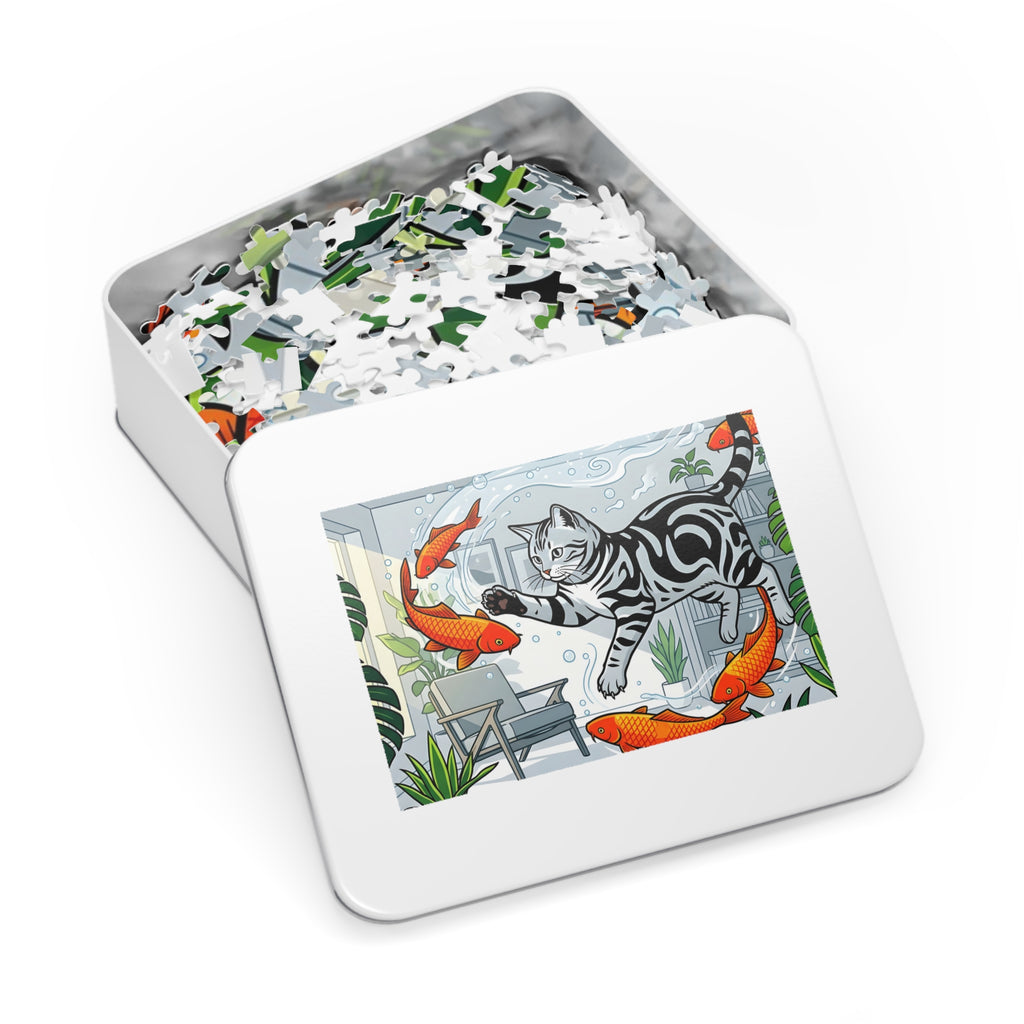 Silver Tabby American Shorthair Flying Goldfish Room Jigsaw Puzzle