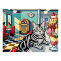 Silver Tabby American Shorthair 50s Diner Ice Cream Sundae Jigsaw Puzzle