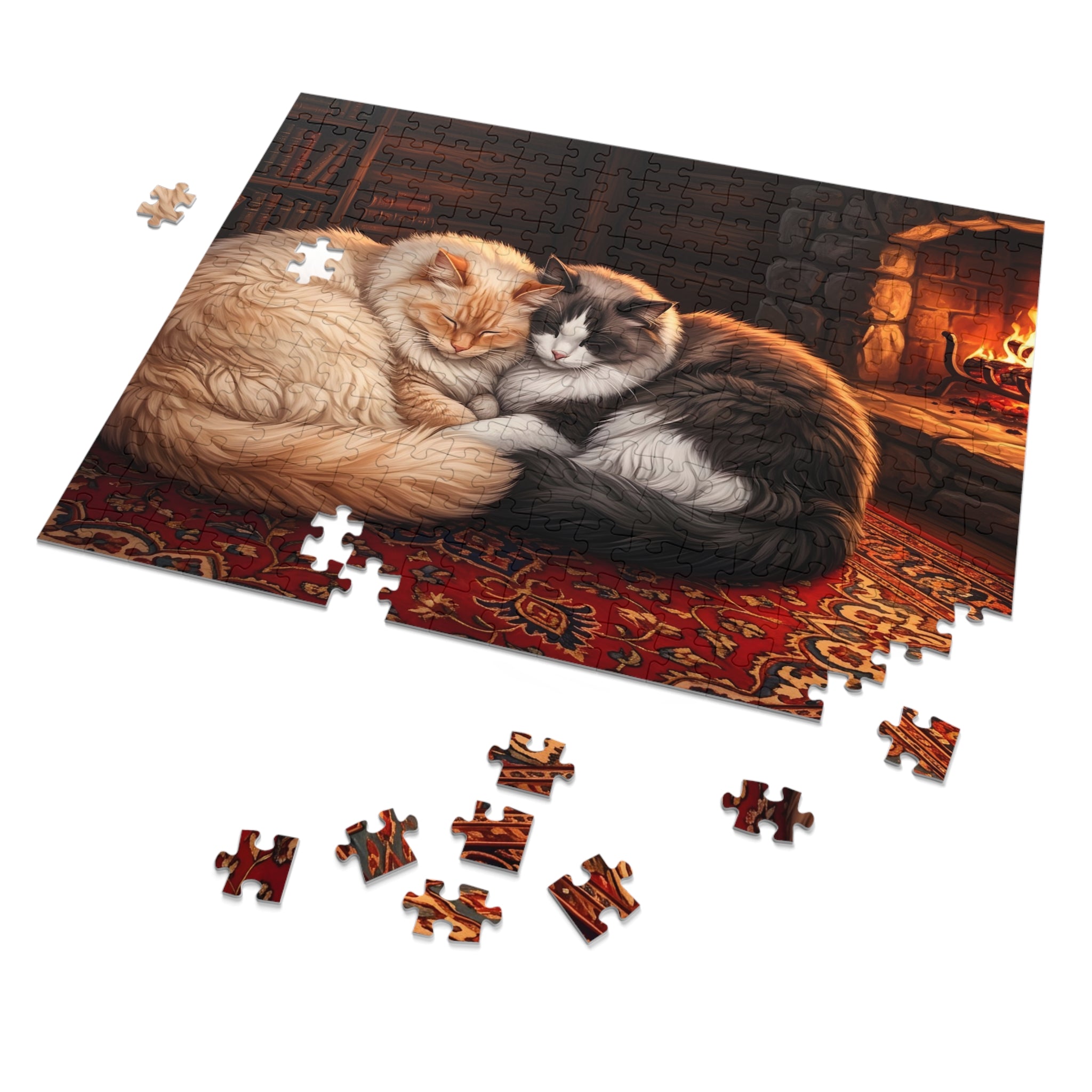 Ragdoll Cuddling Cozy Fireplace Jigsaw Puzzle