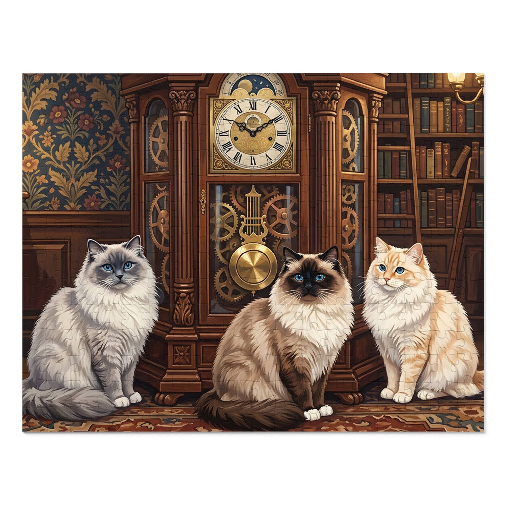 Ragdoll Cats Grandfather Clock Library Jigsaw Puzzle