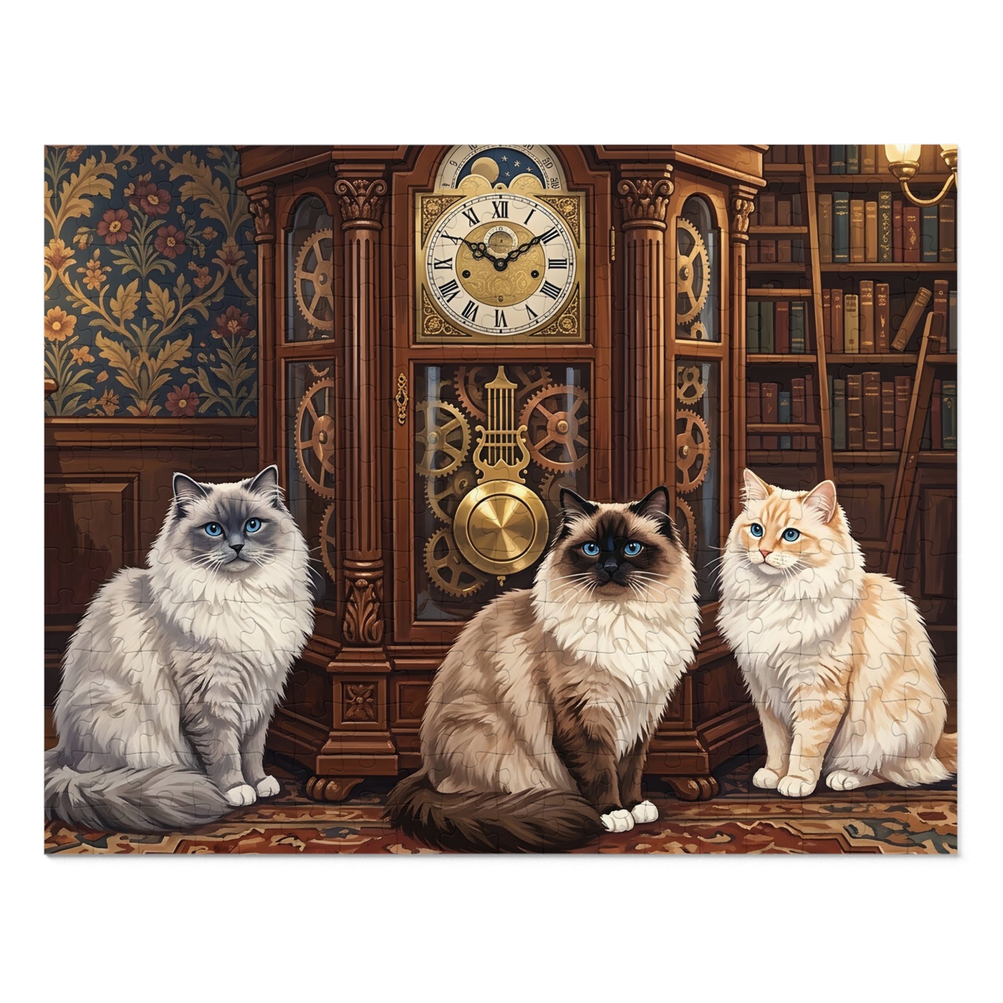 Ragdoll Cats Grandfather Clock Library Jigsaw Puzzle