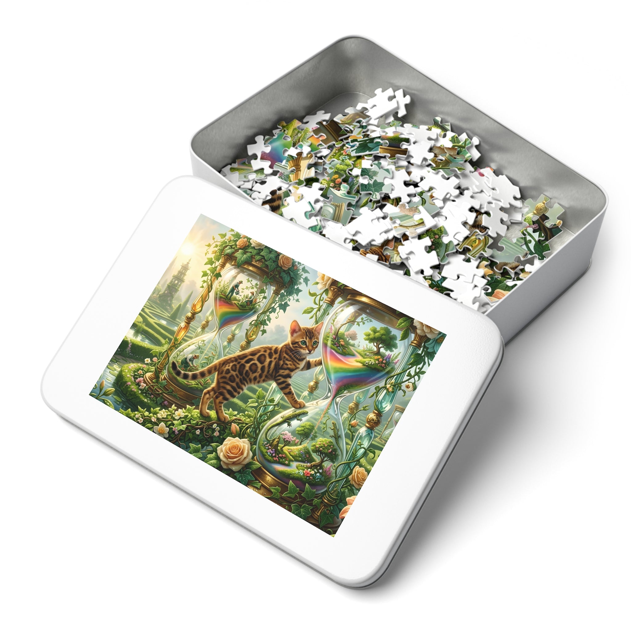 Bengal Kitten Rainbow Hourglass Garden Jigsaw Puzzle