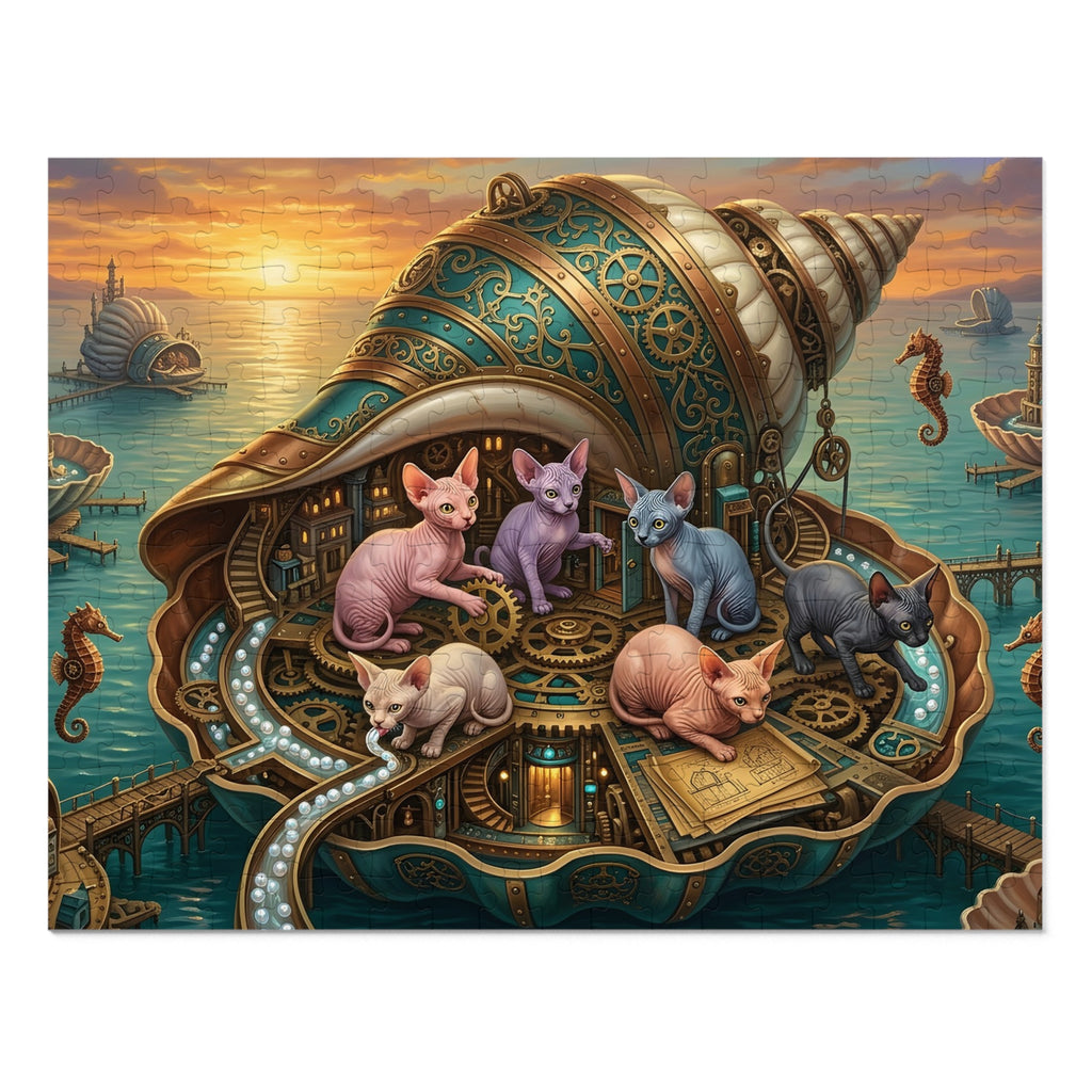 Sphynx Kitten Steampunk Seashell Workshop Jigsaw Puzzle