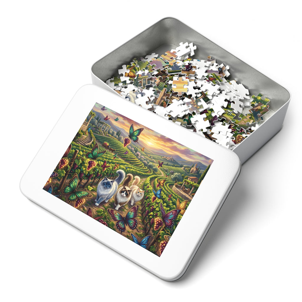 Ragdoll Cat Tuscan Vineyard Butterfly Grape Jigsaw Puzzle