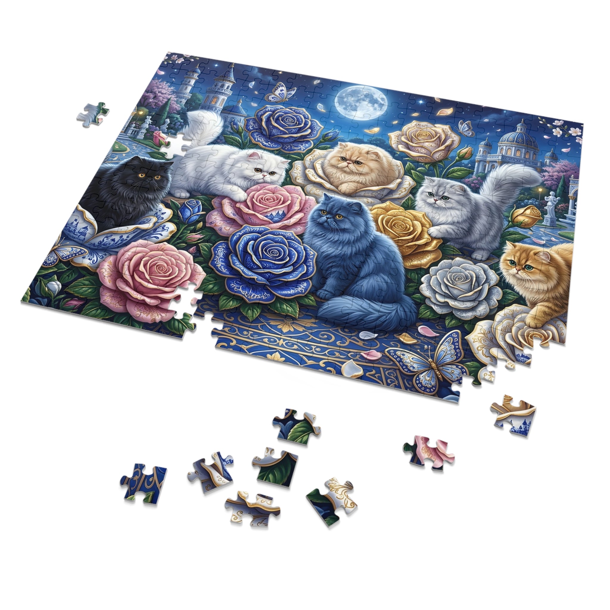 Persian Cat Moonlight Rose Garden Jigsaw Puzzle