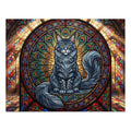Tabby Maine Coon Stained Glass Peacock Window Jigsaw Puzzle