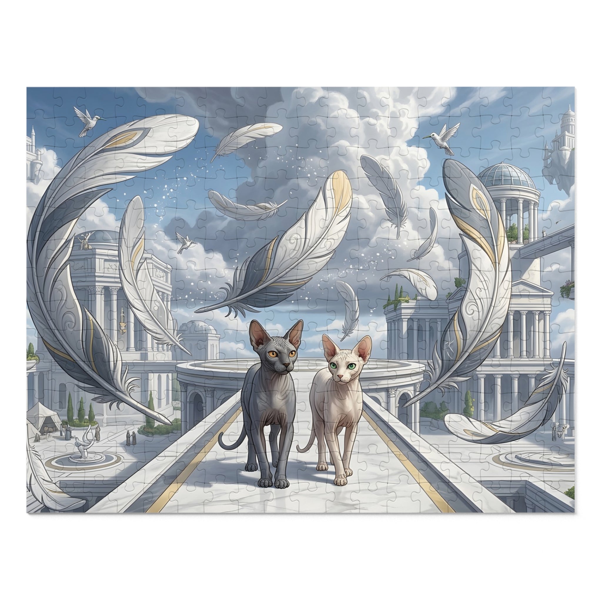 Sphynx Cat Floating Feather Cloud Temple Jigsaw Puzzle