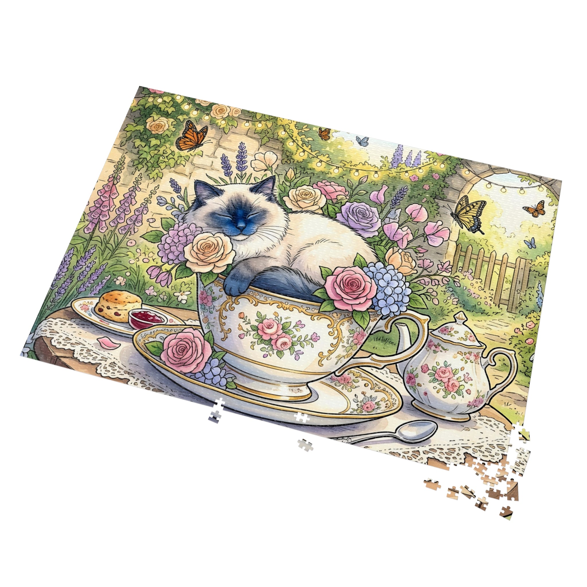 Blue Point Ragdoll Teacup Garden Party Jigsaw Puzzle