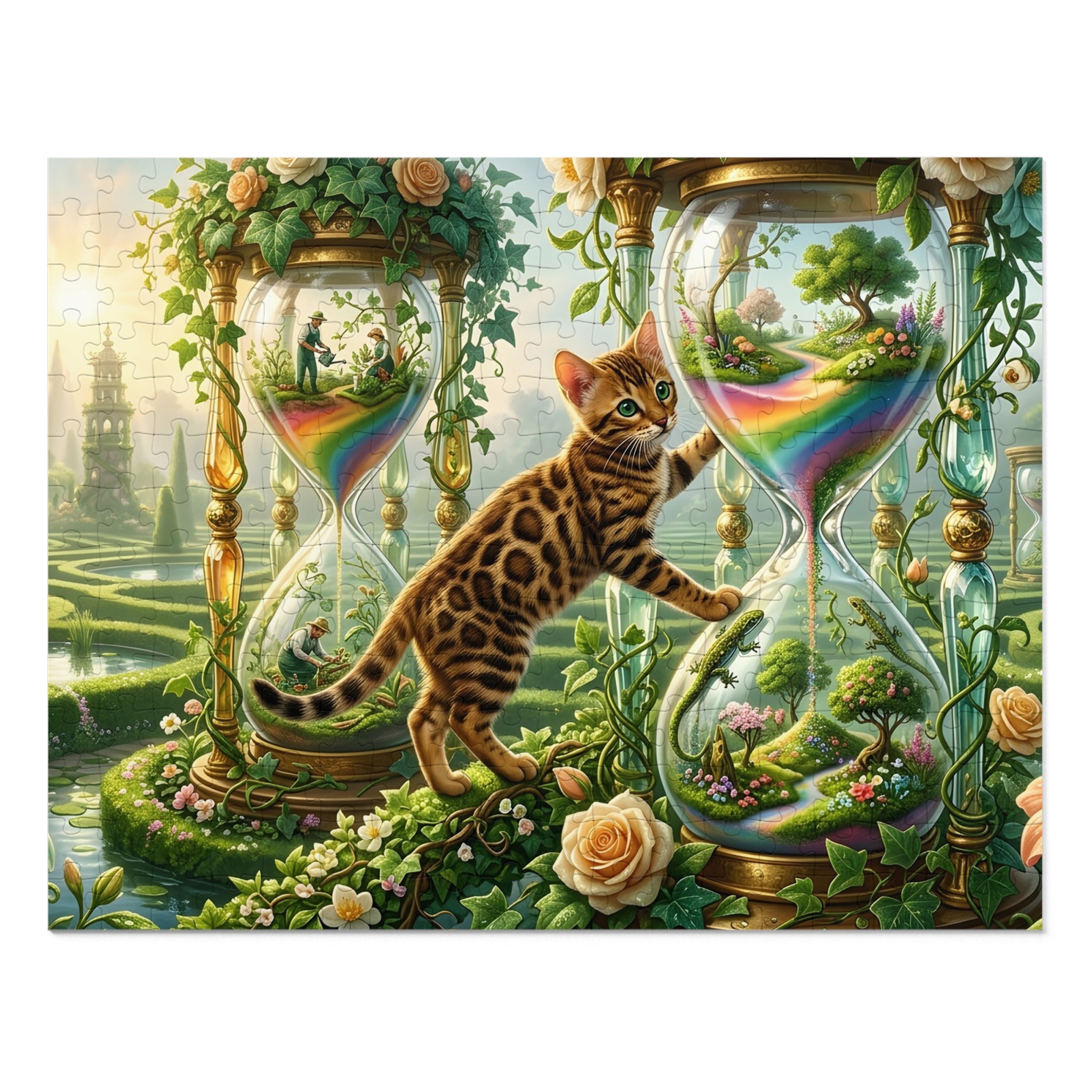 Bengal Kitten Rainbow Hourglass Garden Jigsaw Puzzle