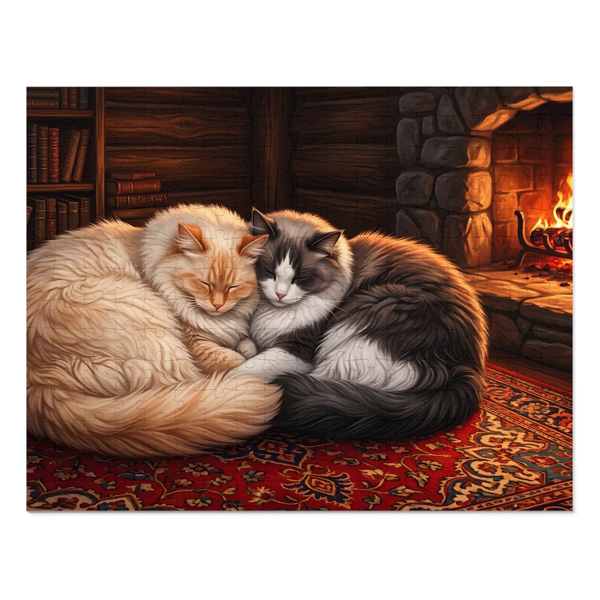 Ragdoll Cuddling Cozy Fireplace Jigsaw Puzzle