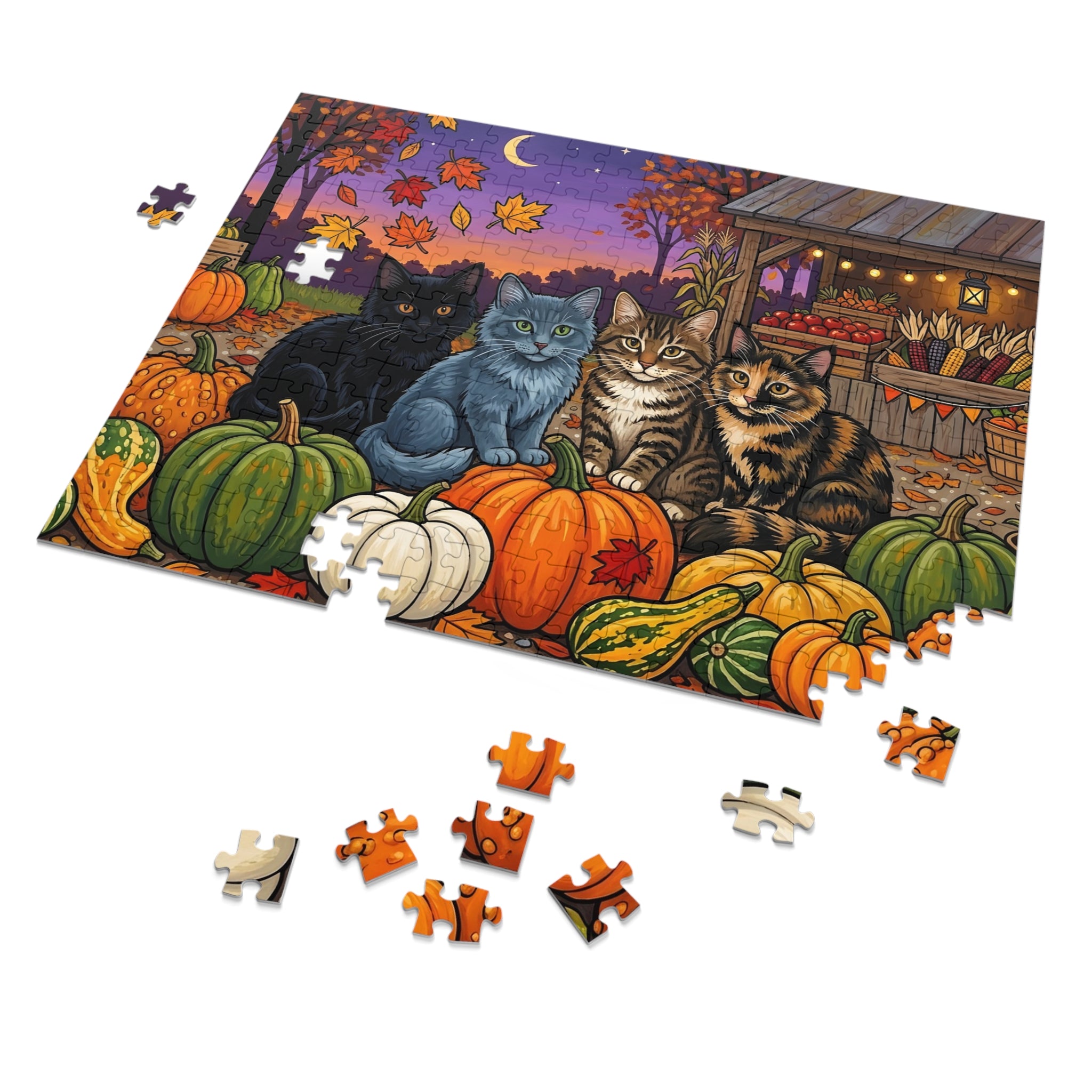 Maine Coon Kittens Autumn Pumpkin Patch Harvest Jigsaw Puzzle