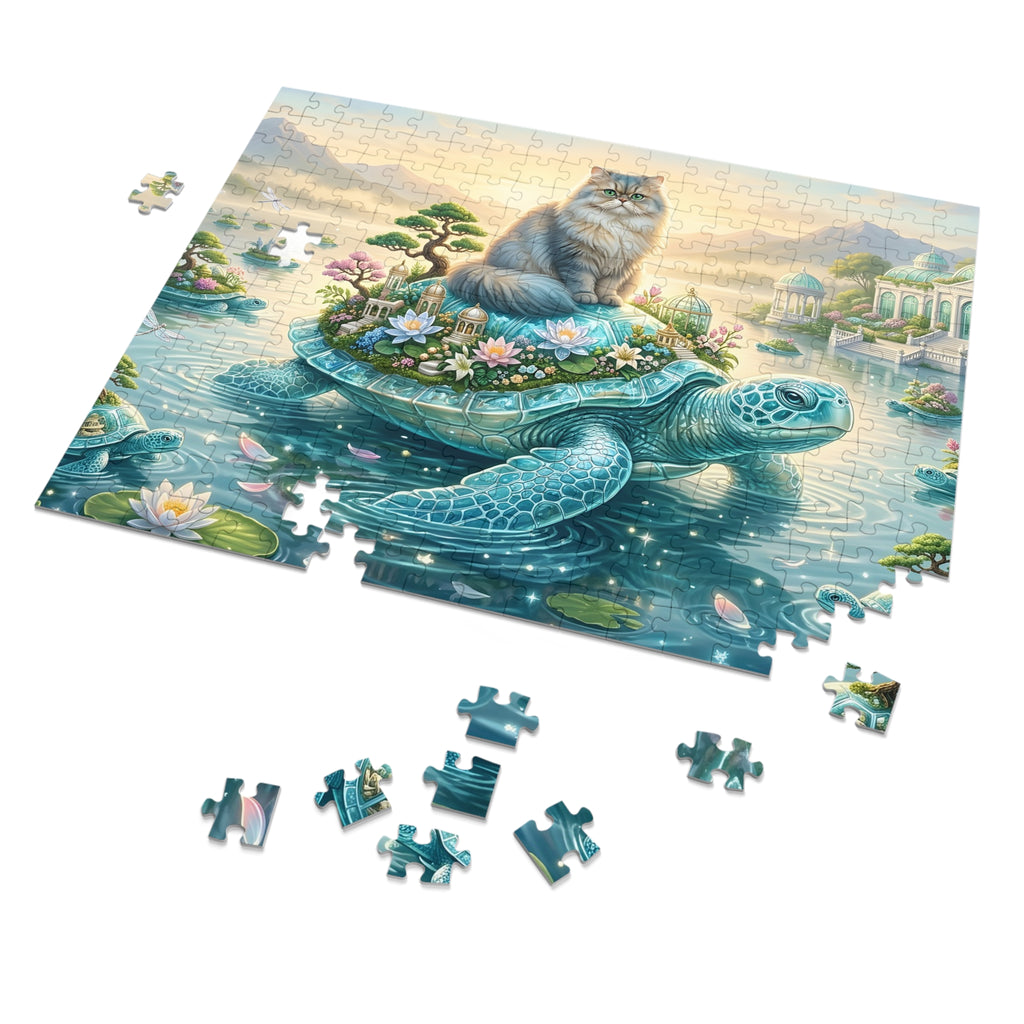 Persian Cat Giant Crystal Sea Turtle Lotus Lake Jigsaw Puzzle