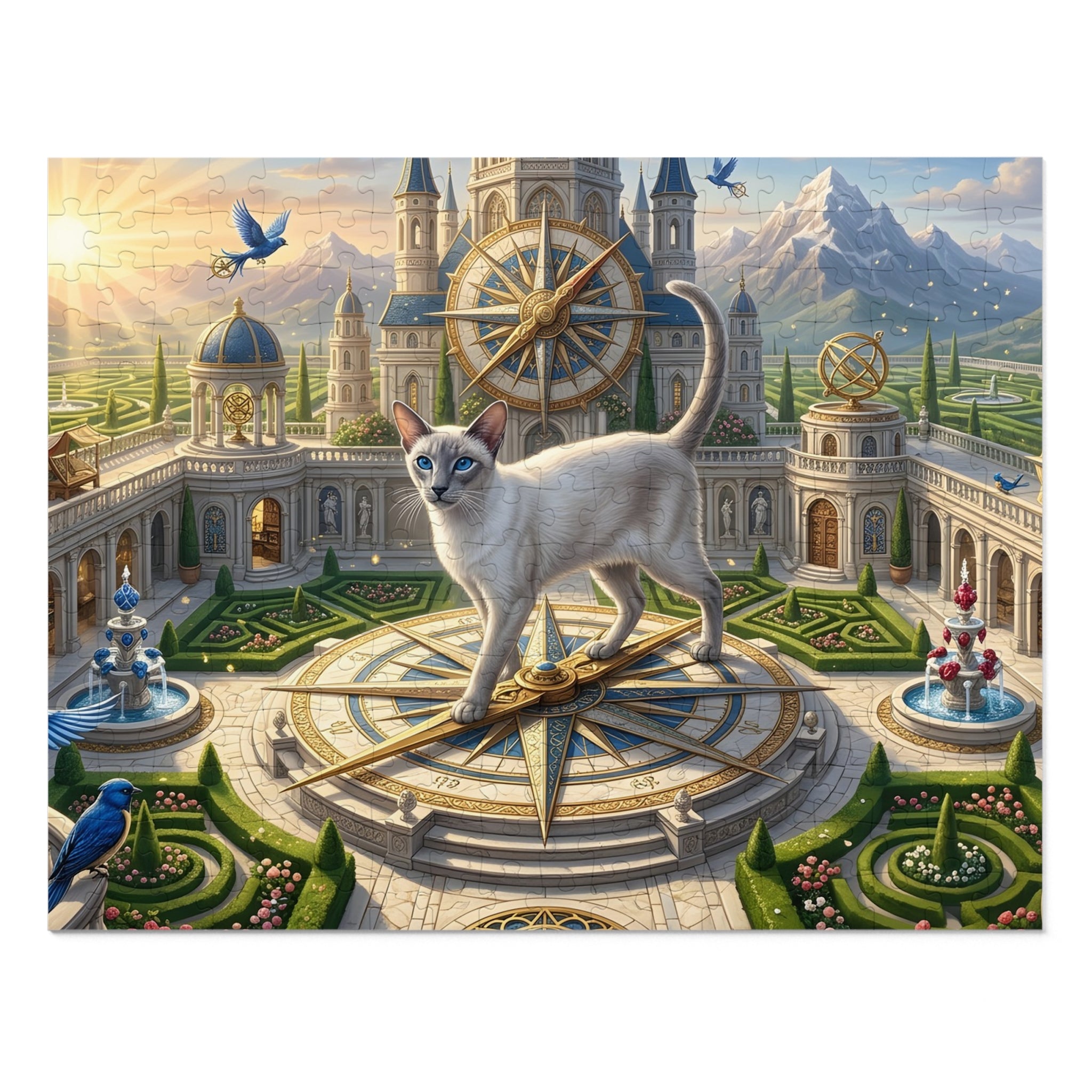 Siamese Cat Golden Compass Palace Garden Jigsaw Puzzle