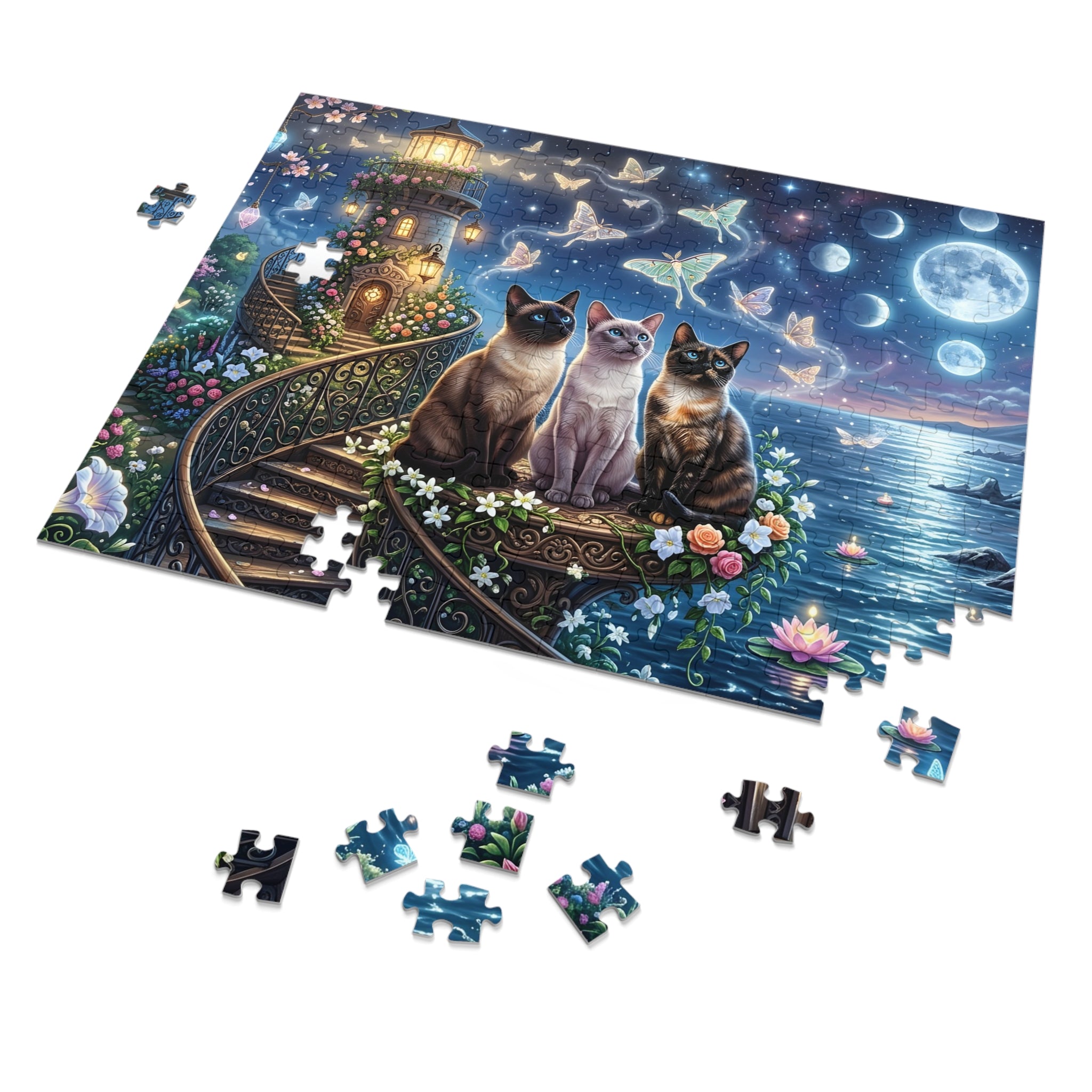 Multicolor Siamese Moonlit Lighthouse Jigsaw Puzzle