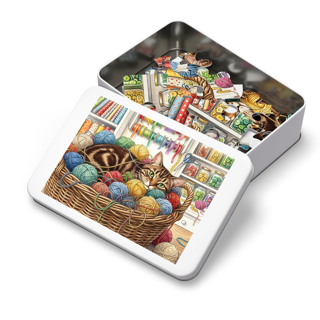 Brown Tabby American Shorthair Yarn Basket Craft Room Jigsaw Puzzle