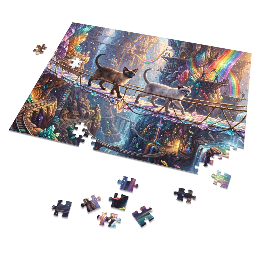 Siamese Cat Crystal Mine Rope Bridge Rainbow Waterfall Cavern Jigsaw Puzzle