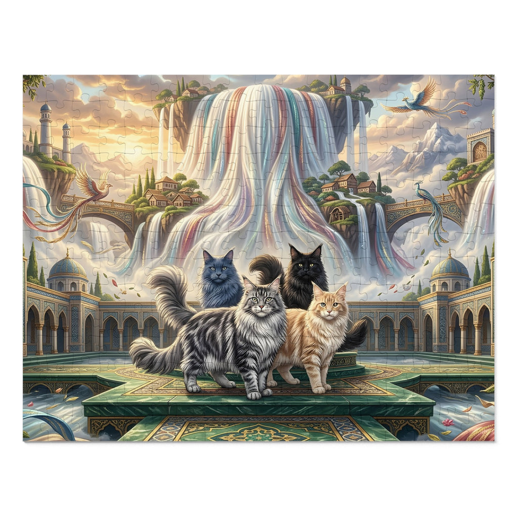 Maine Coon Cat Rainbow Waterfall Palace Phoenix Courtyard Jigsaw Puzzle
