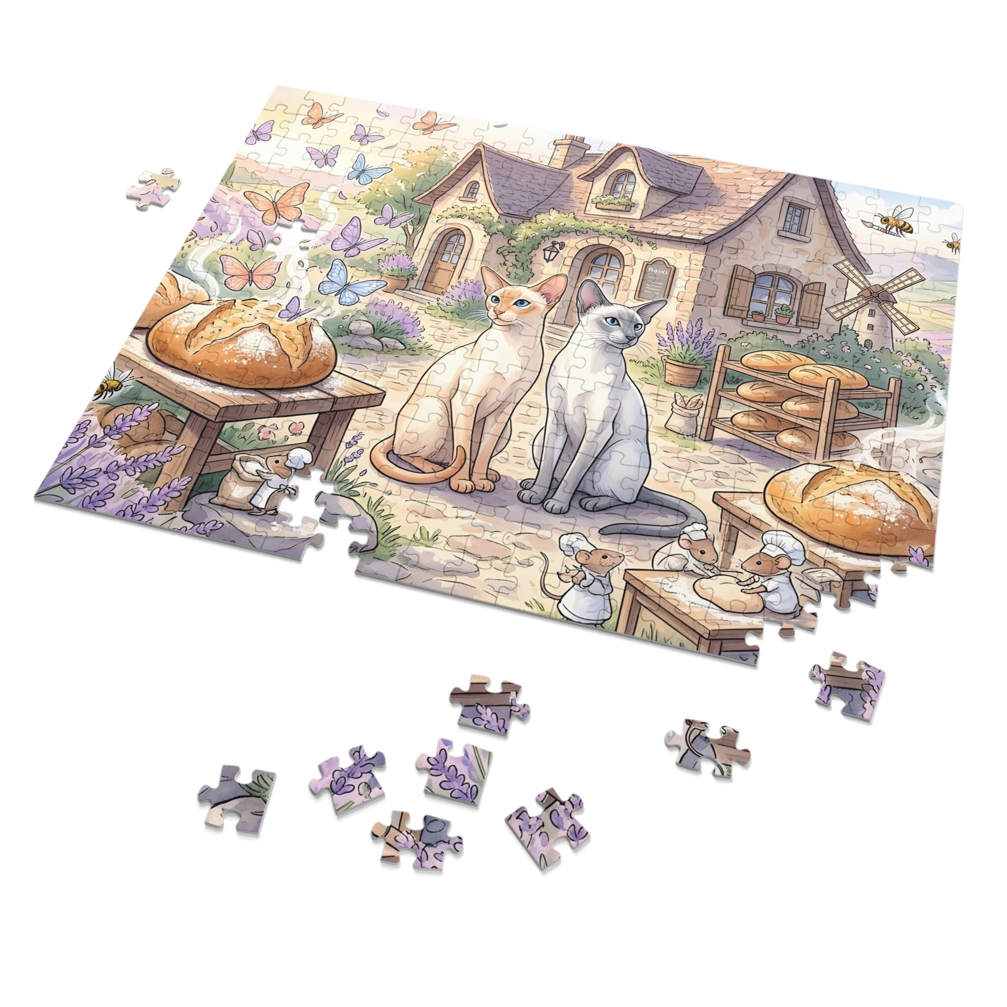 Siamese Cat Country Cottage Bakery Mouse Bakers Fresh Bread Lavender Jigsaw Puzzle
