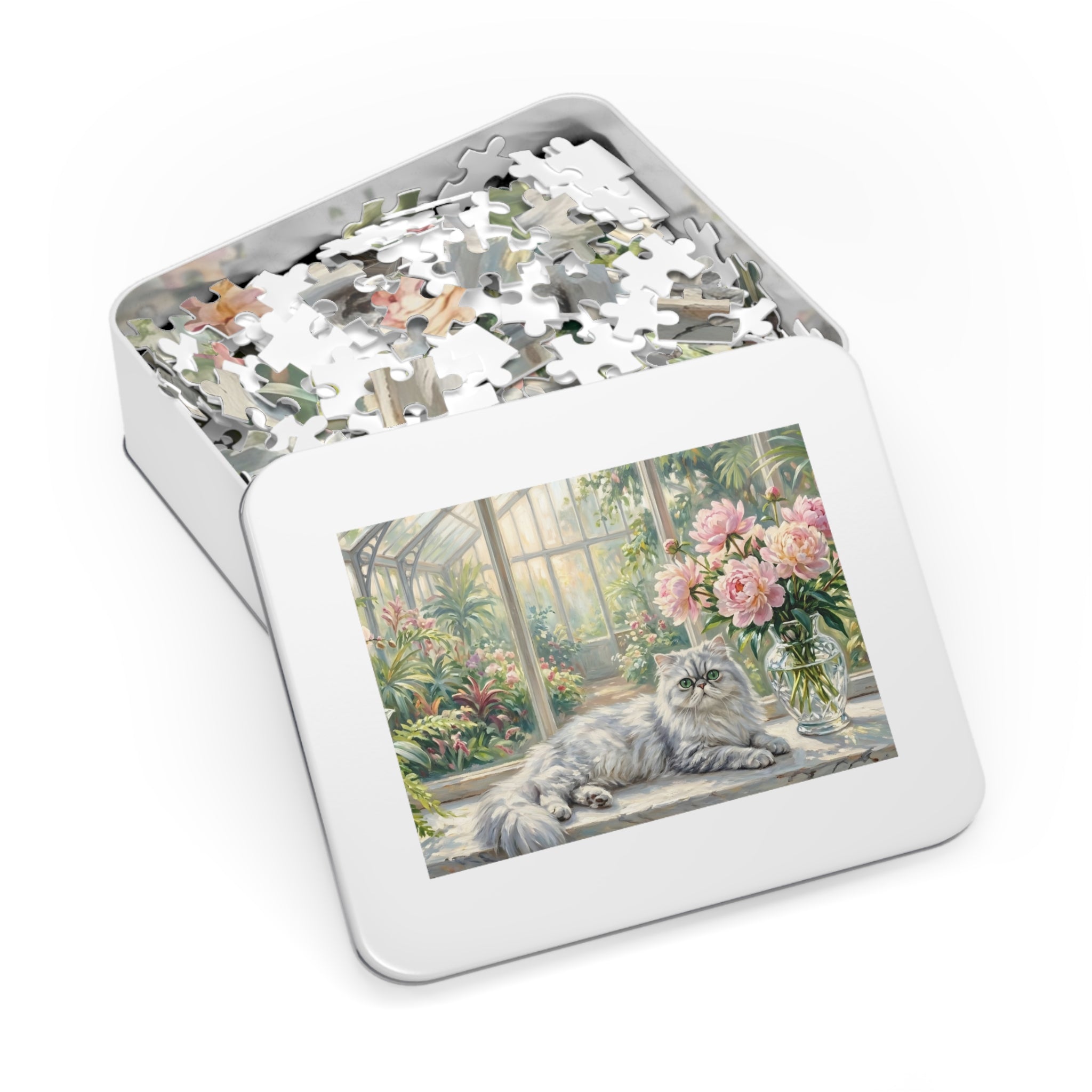 Silver Chinchilla Persian Greenhouse Peonies Jigsaw Puzzle
