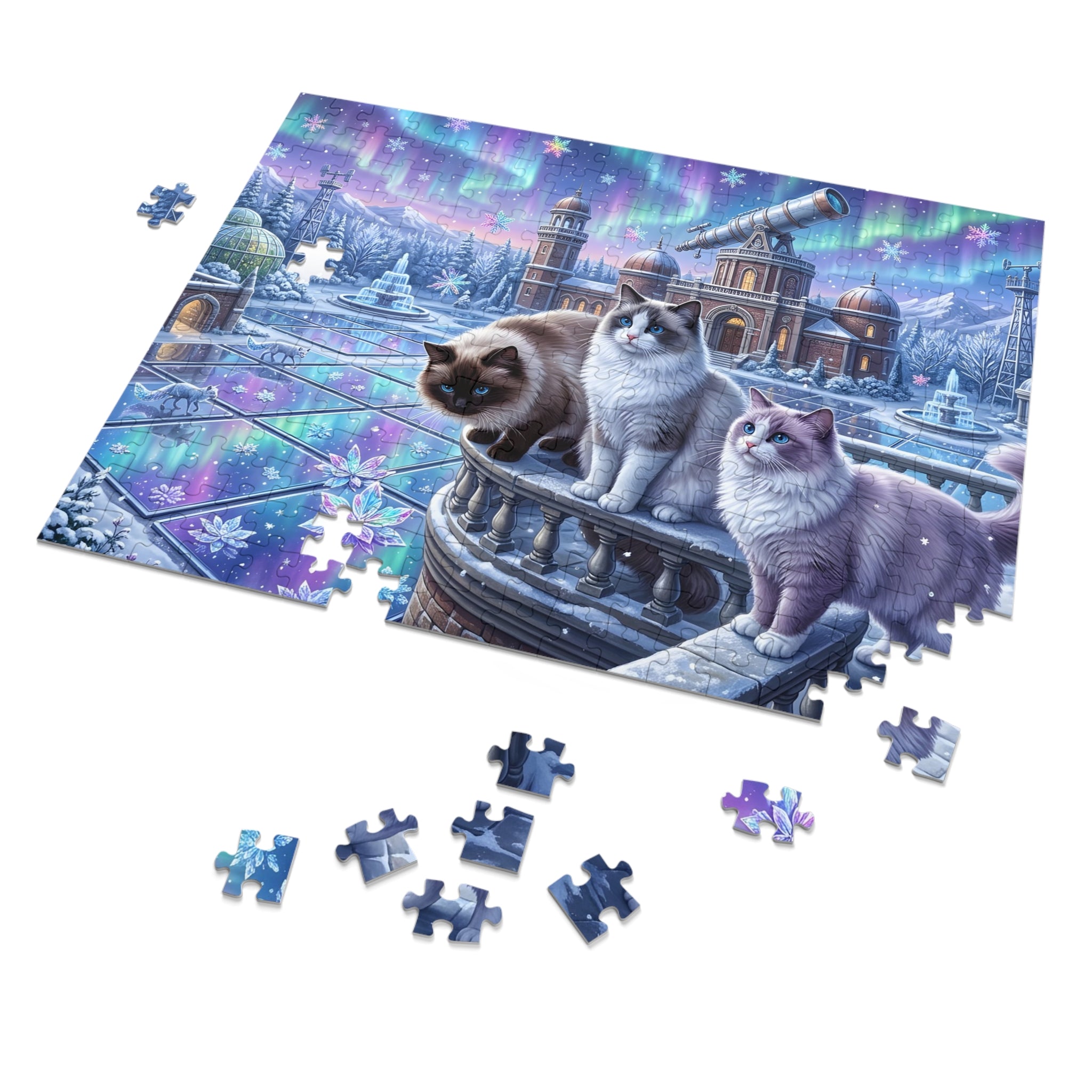 Ragdoll Cat Observatory Aurora Snowflake Terrace Jigsaw Puzzle