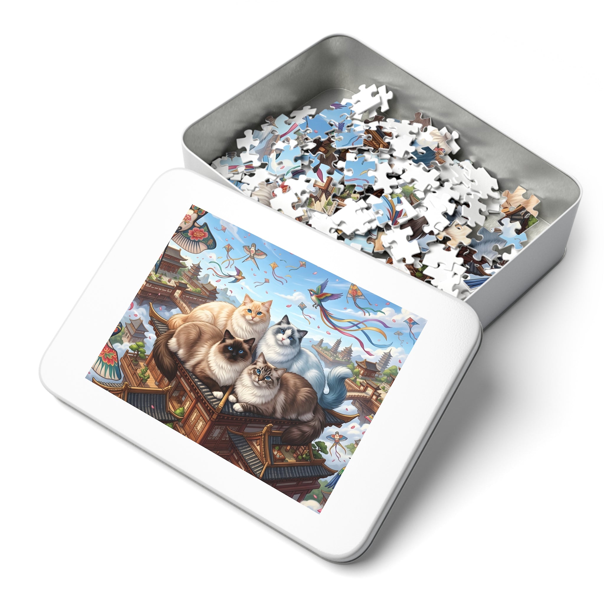 Ragdoll Cat Floating Pagoda Temple Kite Sky Jigsaw Puzzle