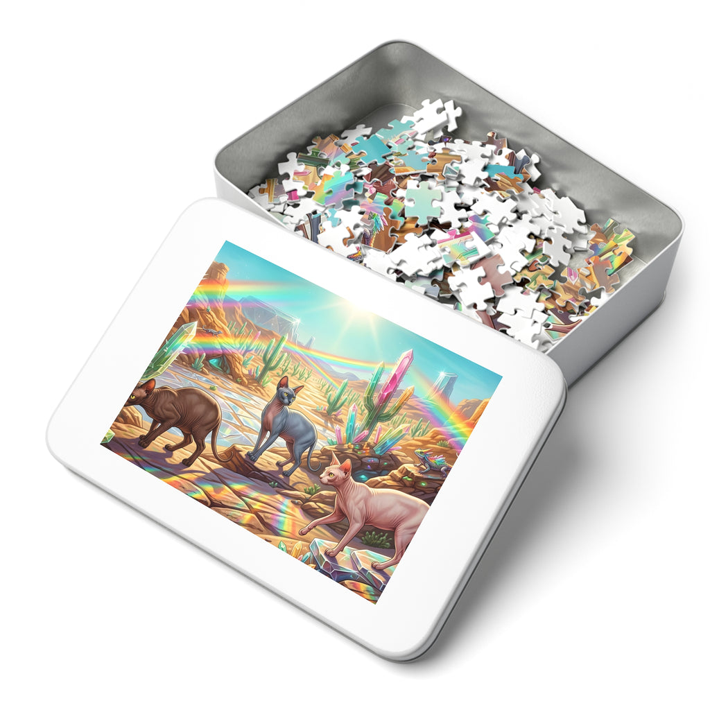 Sphynx Cat Rainbow Crystal Cactus Desert Jigsaw Puzzle