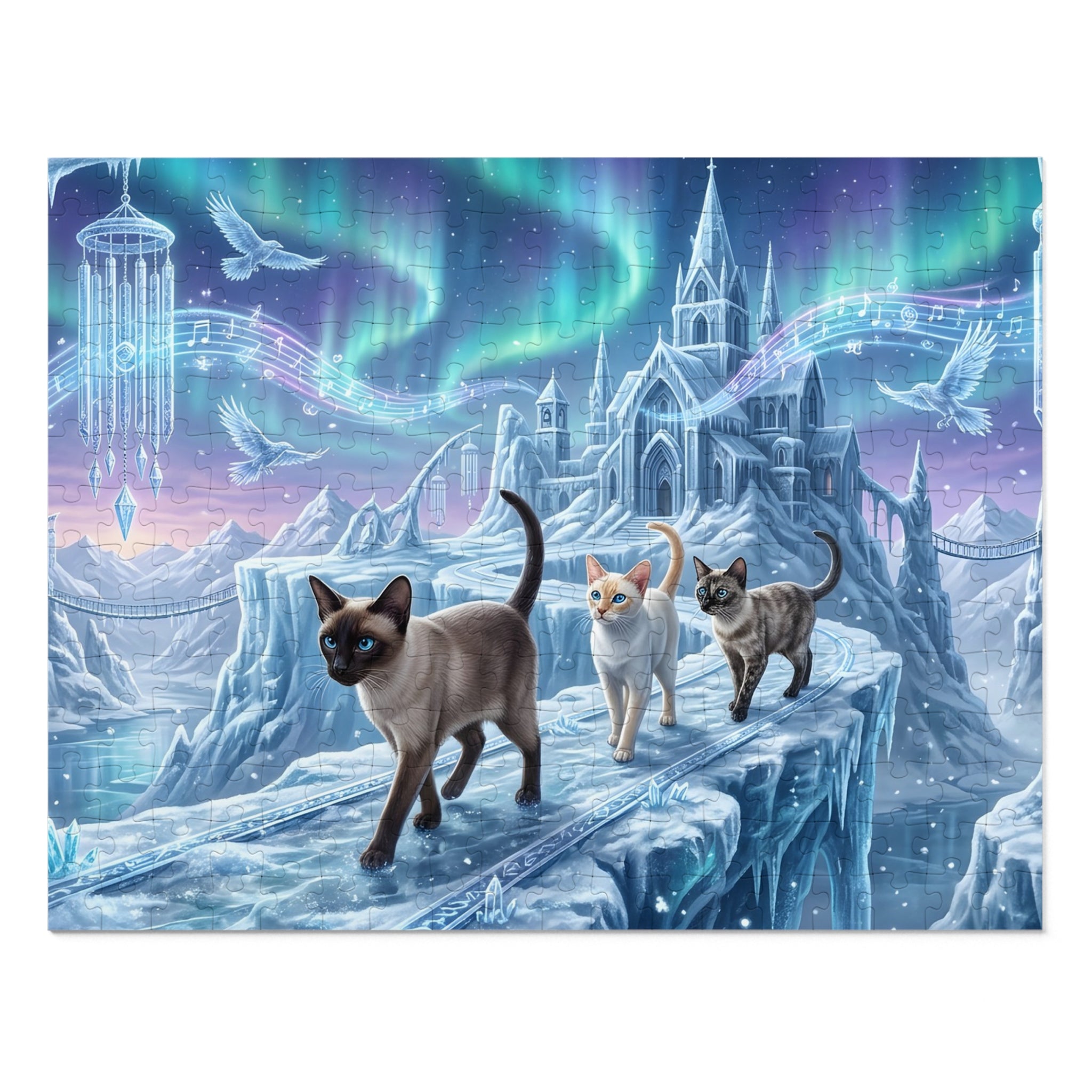 Siamese Cat Ice Castle Aurora Wind Chime Jigsaw Puzzle
