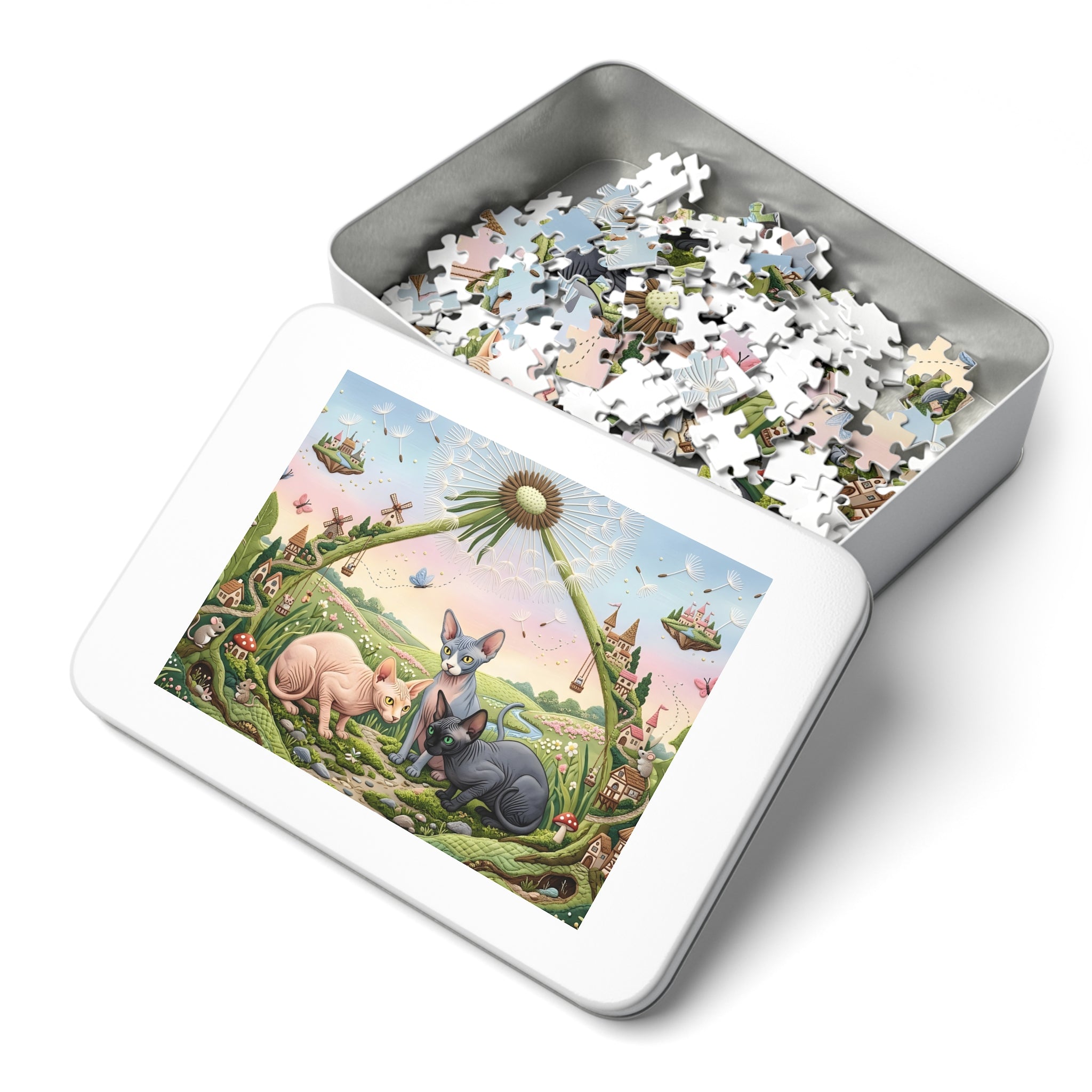 Sphynx Cat Giant Dandelion Fairy Village Jigsaw Puzzle