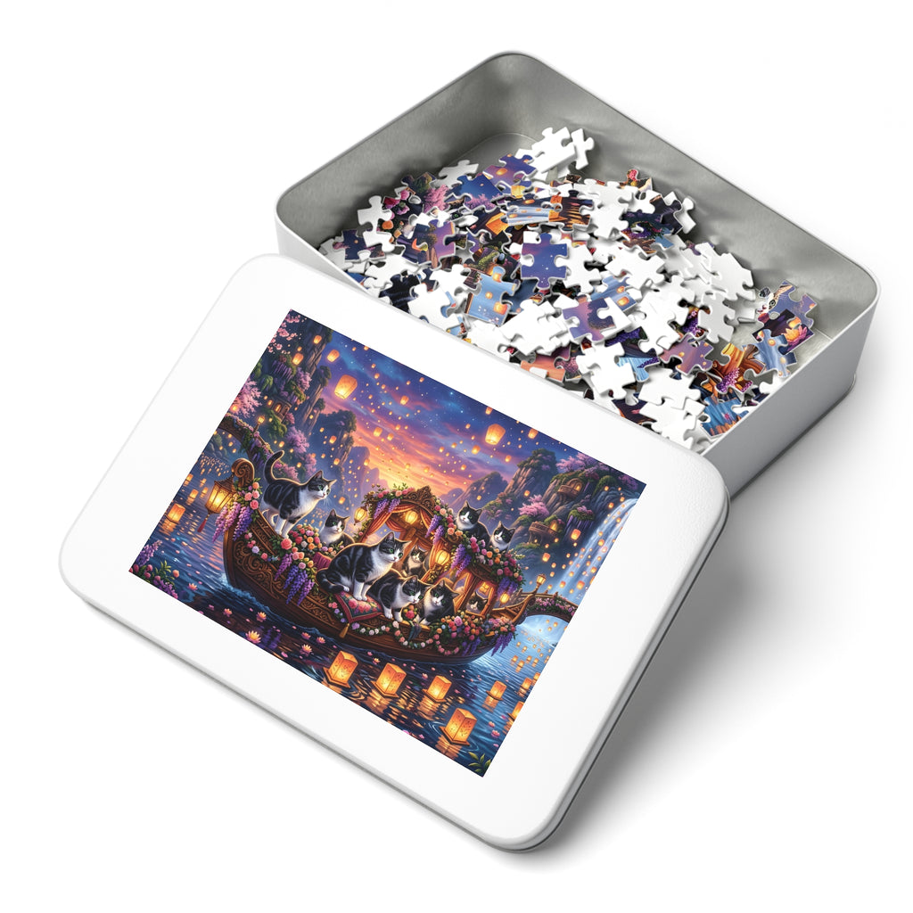 Black White Tuxedo American Shorthair Floating Lantern River Jigsaw Puzzle
