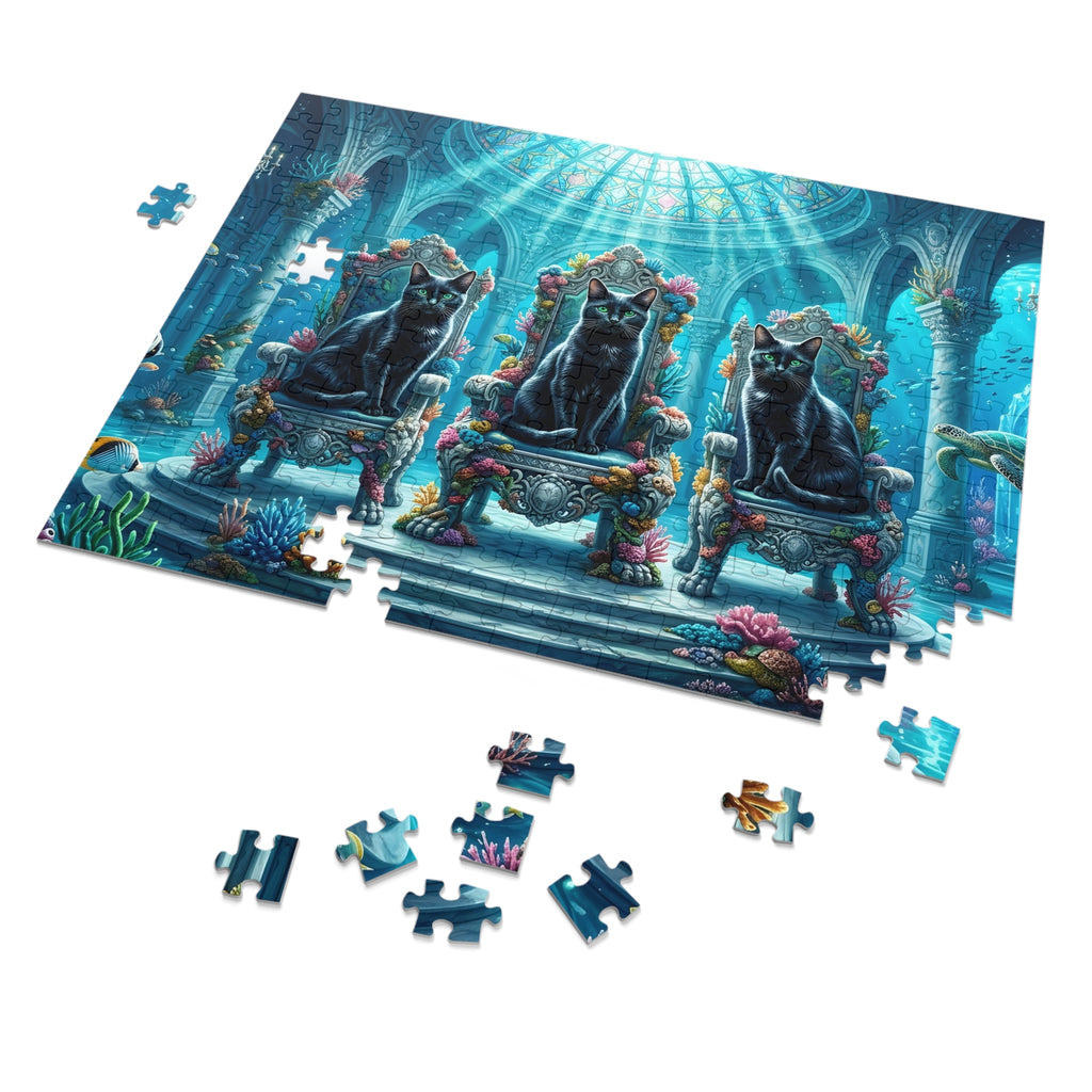 Black American Shorthair Underwater Sea Palace Throne Jigsaw Puzzle