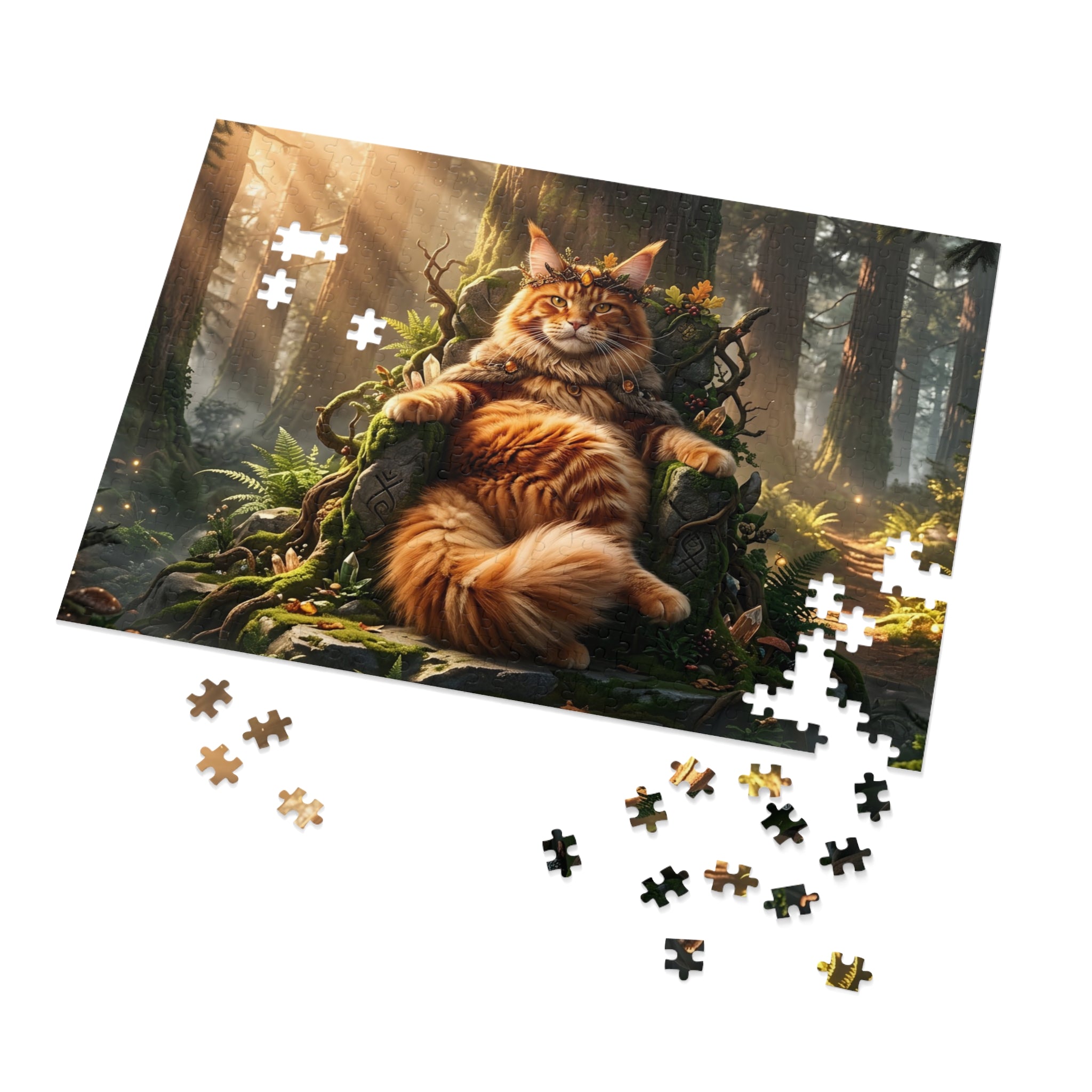 Orange Tabby Maine Coon Forest Throne King Jigsaw Puzzle