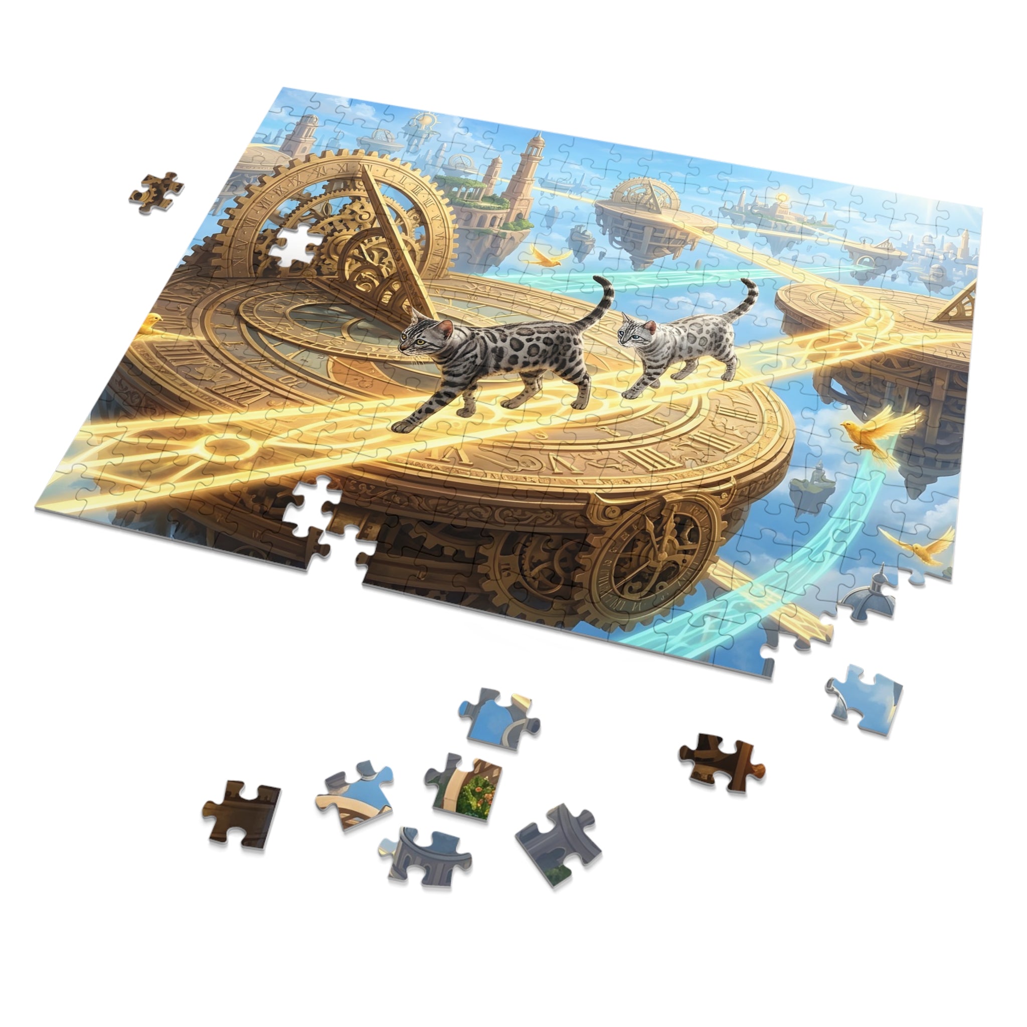 Silver Bengal Kitten Sundial Sky Realm Jigsaw Puzzle