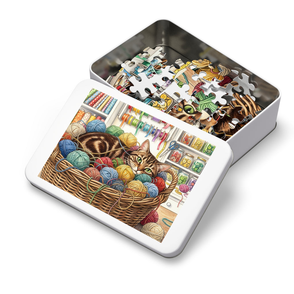 Brown Tabby American Shorthair Yarn Basket Craft Room Jigsaw Puzzle