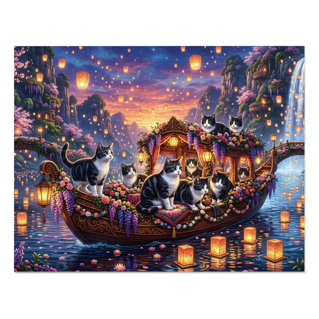 Black White Tuxedo American Shorthair Floating Lantern River Jigsaw Puzzle