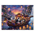 Black White Tuxedo American Shorthair Floating Lantern River Jigsaw Puzzle