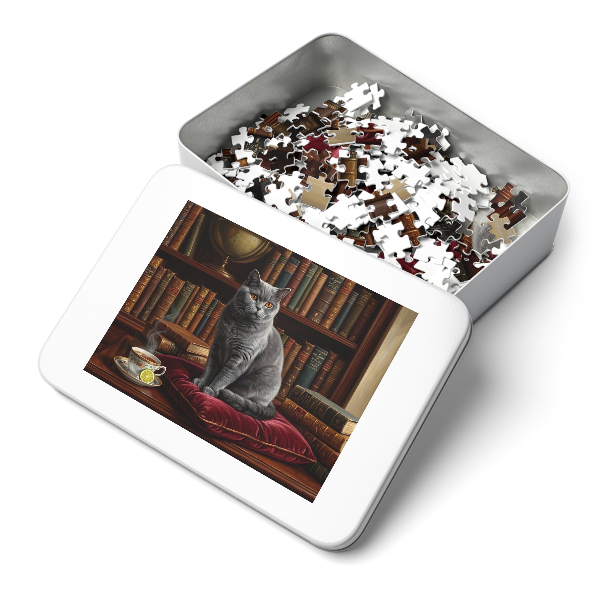 Blue British Shorthair Library Study Jigsaw Puzzle