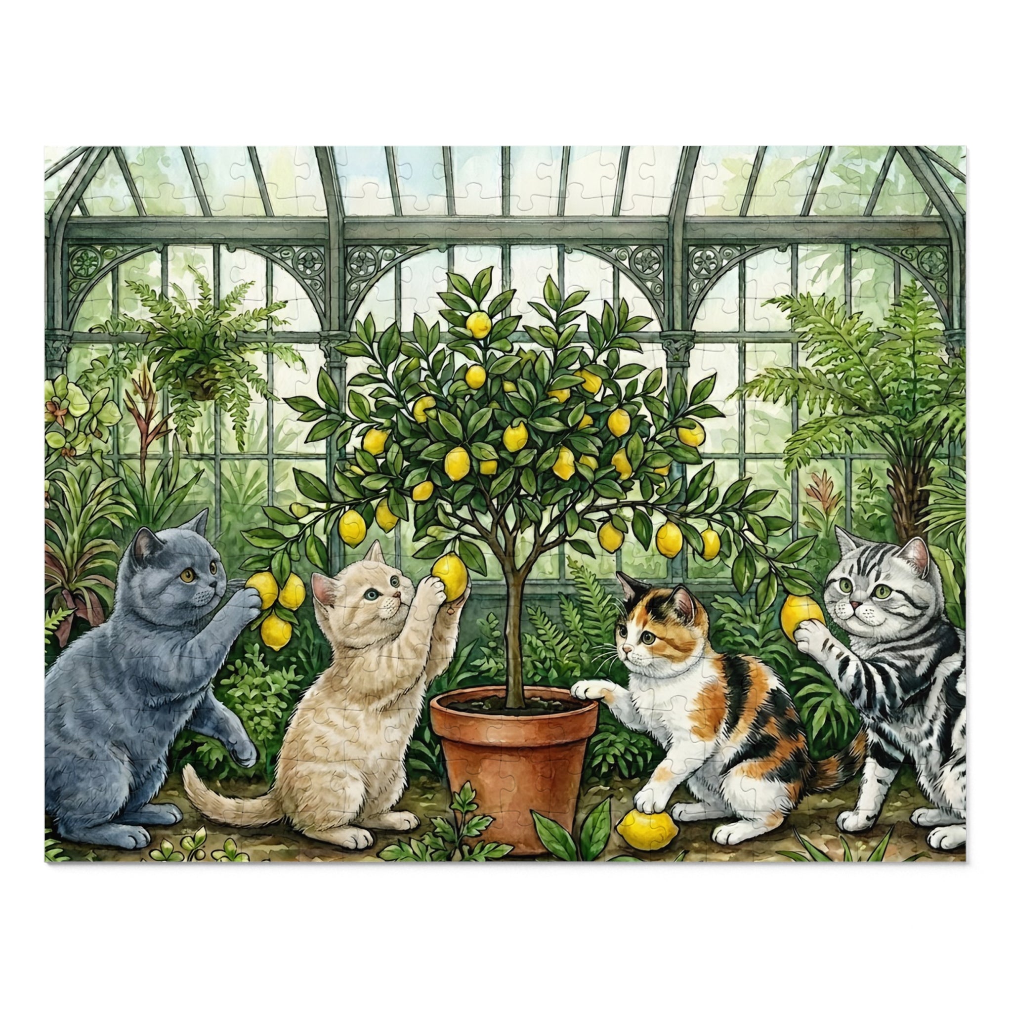 Multicolor British Shorthair Kittens Lemon Tree Greenhouse Jigsaw Puzzle