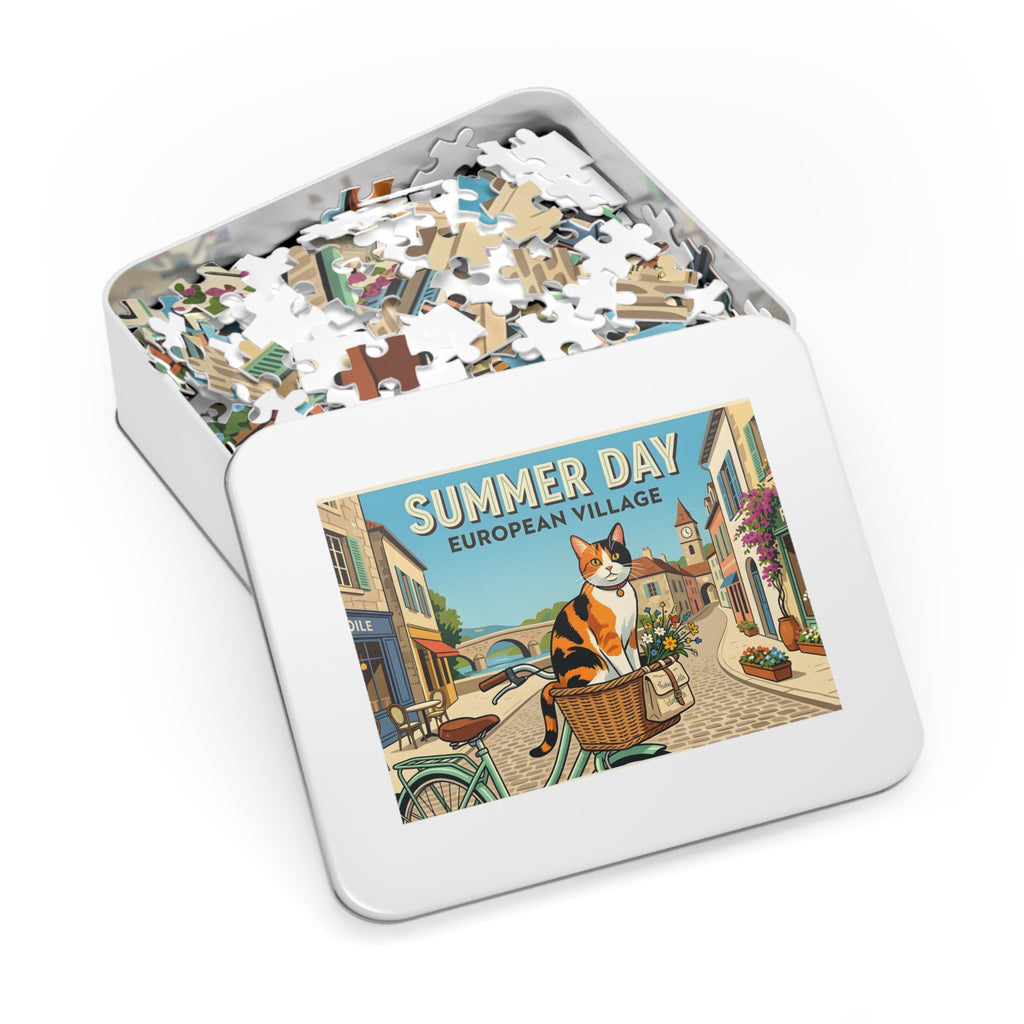 Calico American Shorthair Summer Day European Village Jigsaw Puzzle