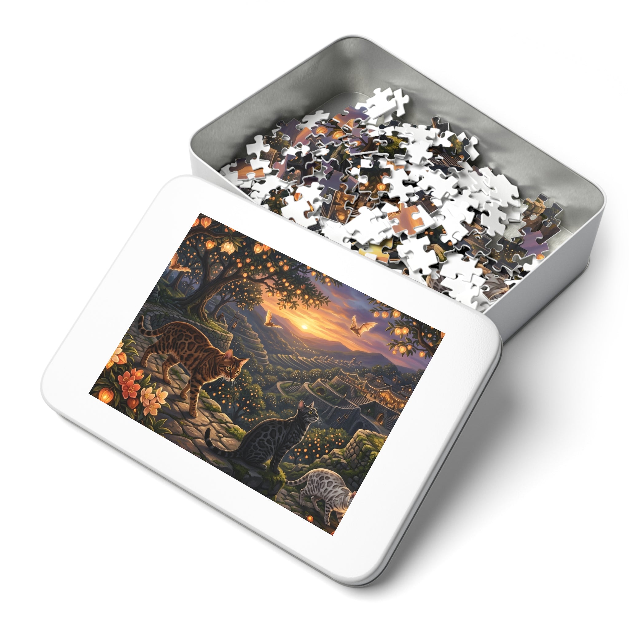 Bengal Cat Twilight Lantern Orchard Jigsaw Puzzle