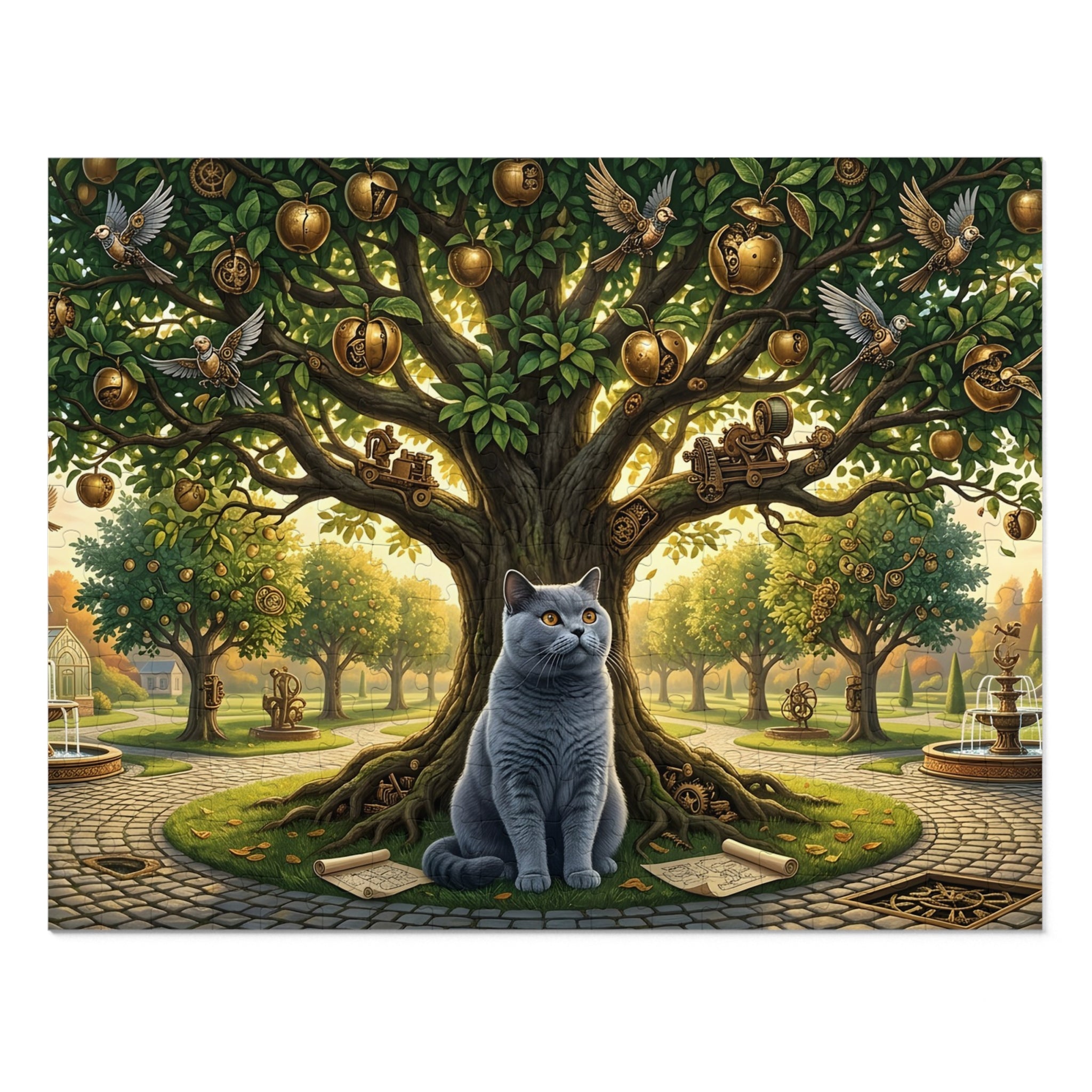British Shorthair Steampunk Clockwork Apple Tree Jigsaw Puzzle