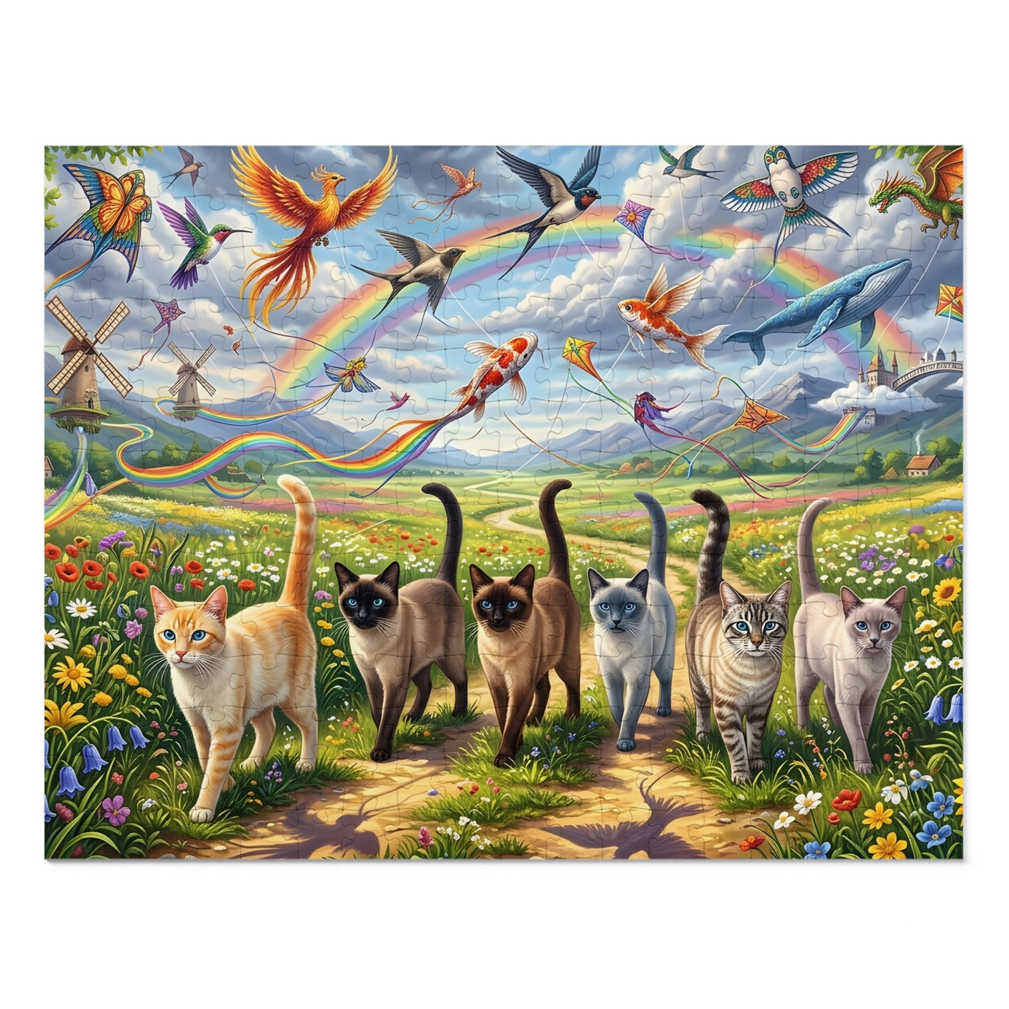 Multicolor Siamese Rainbow Sky Meadow Jigsaw Puzzle