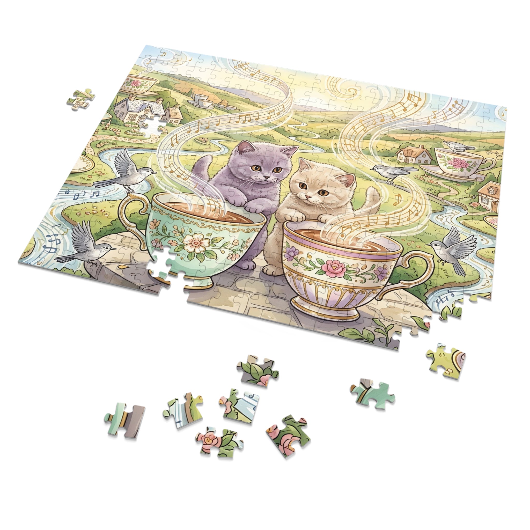 British Shorthair Kitten Musical Teacup Countryside Jigsaw Puzzle