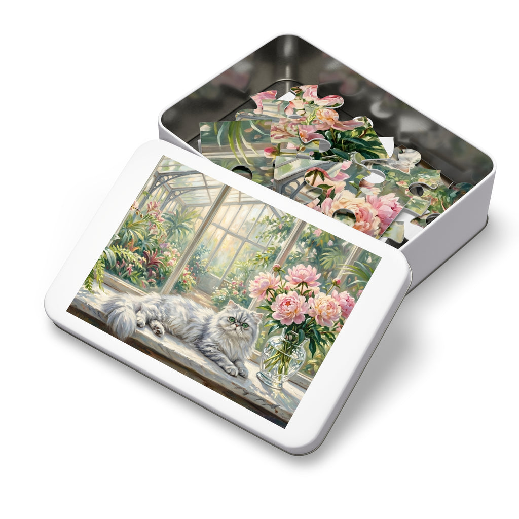 Silver Chinchilla Persian Greenhouse Peonies Jigsaw Puzzle