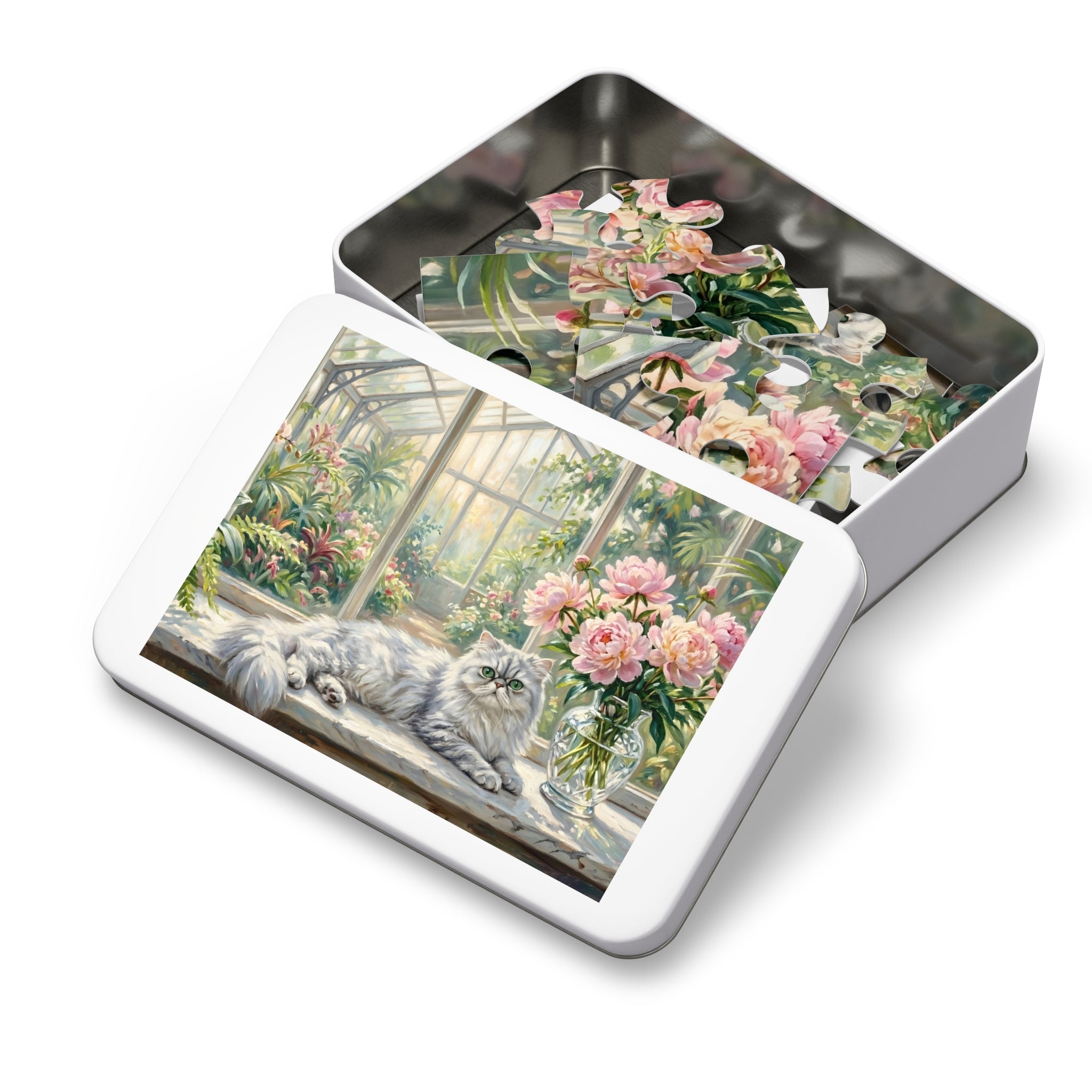 Silver Chinchilla Persian Greenhouse Peonies Jigsaw Puzzle