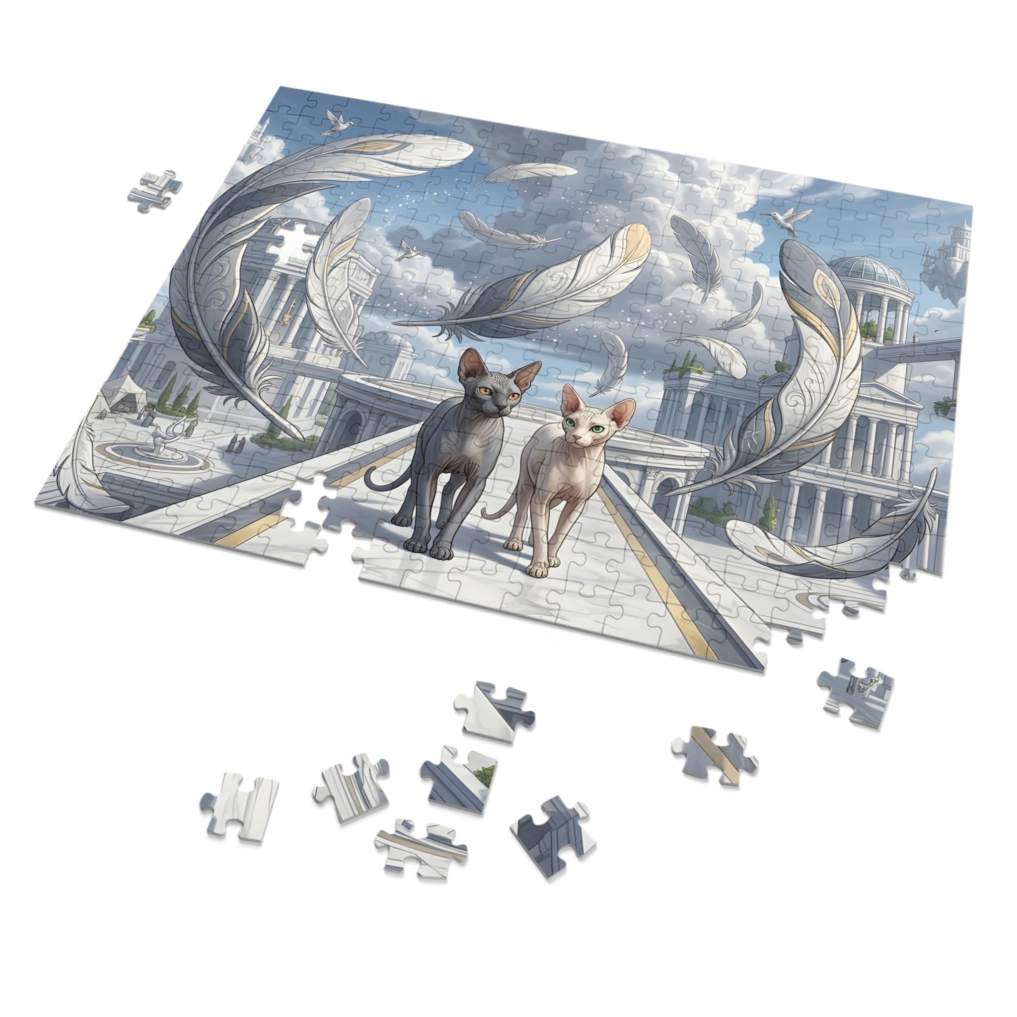 Sphynx Cat Floating Feather Cloud Temple Jigsaw Puzzle