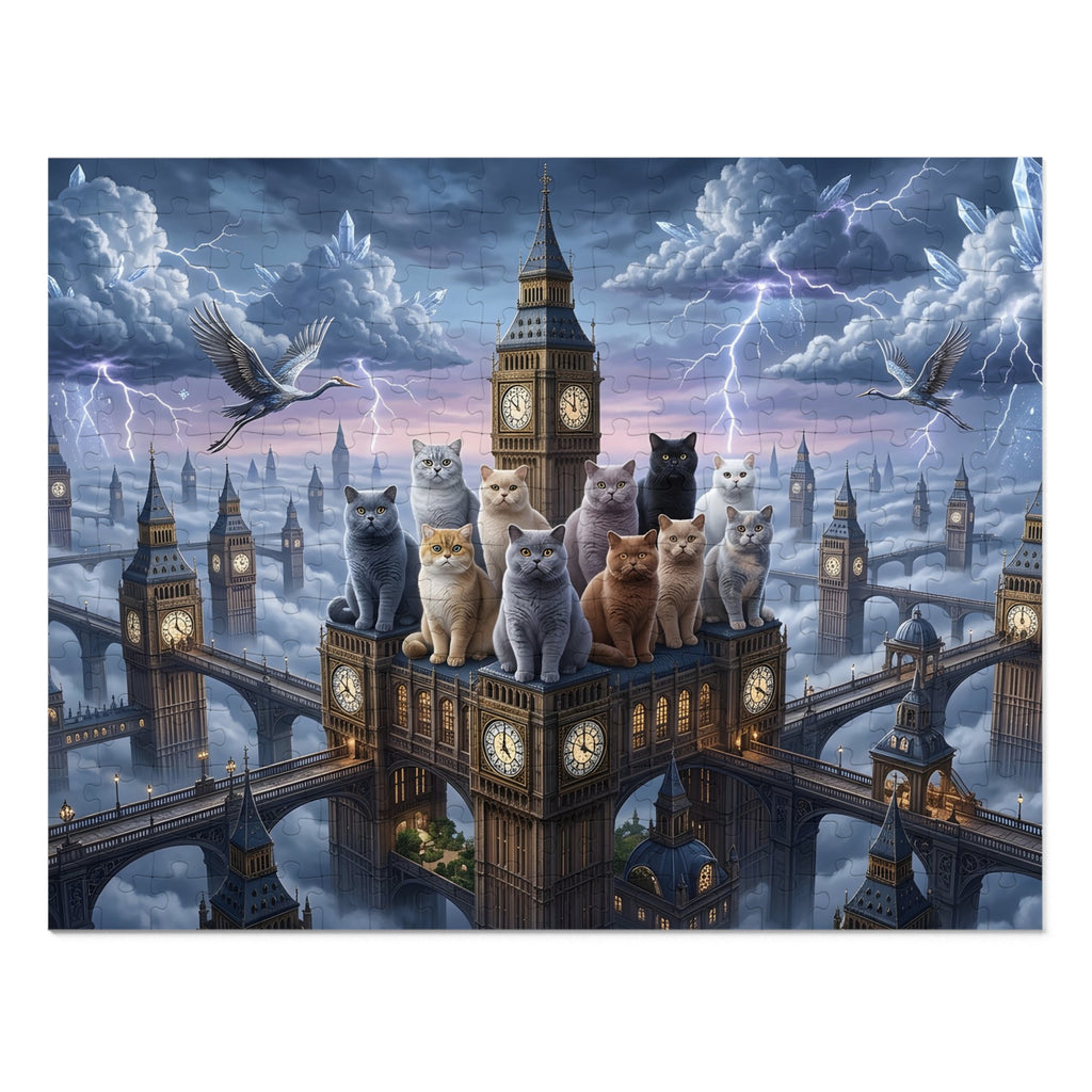British Shorthair Cat Clock Tower Sky Citadel Jigsaw Puzzle