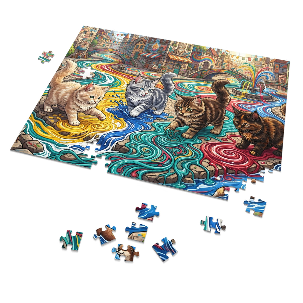 Maine Coon Kitten Rainbow Paint Canal Jigsaw Puzzle