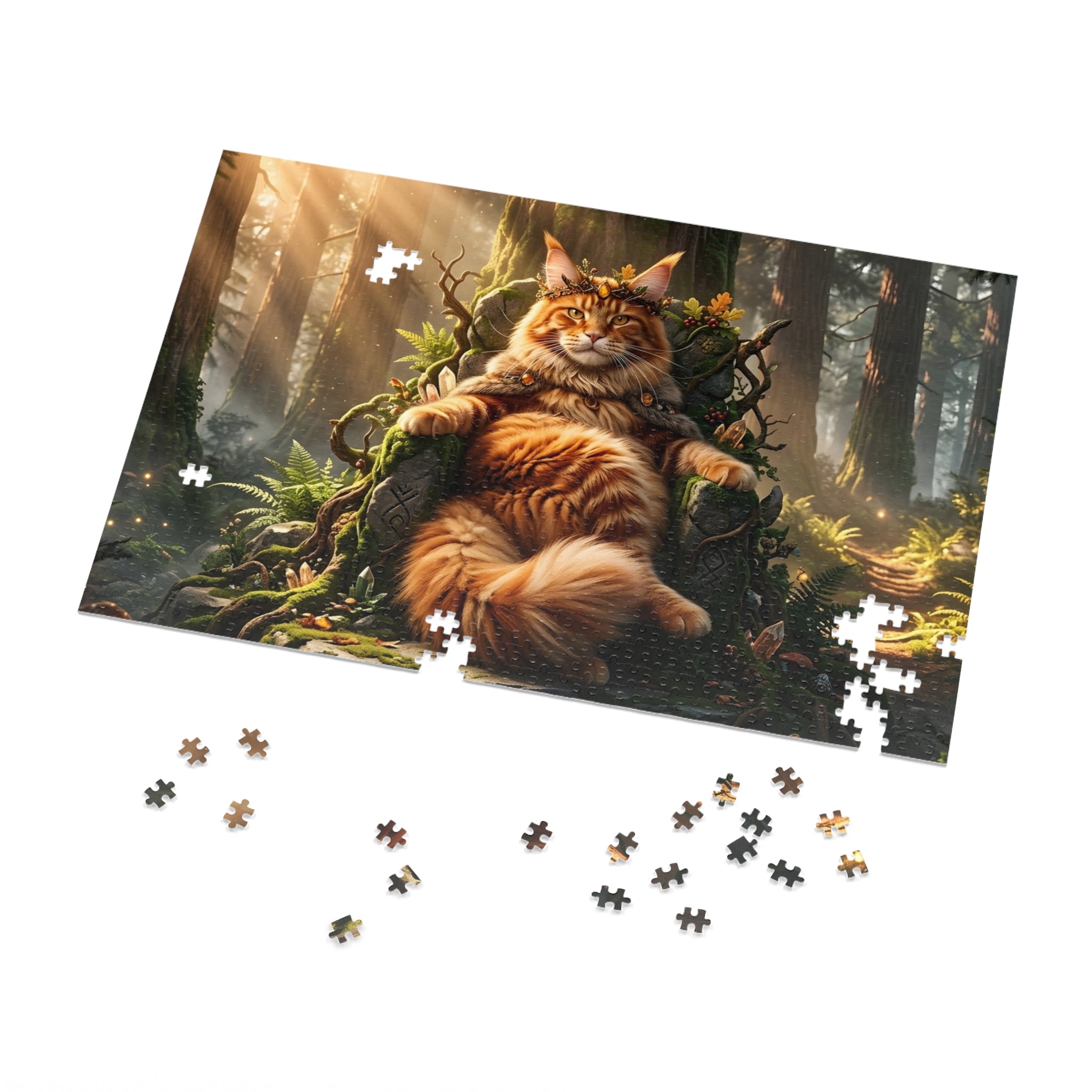 Orange Tabby Maine Coon Forest Throne King Jigsaw Puzzle