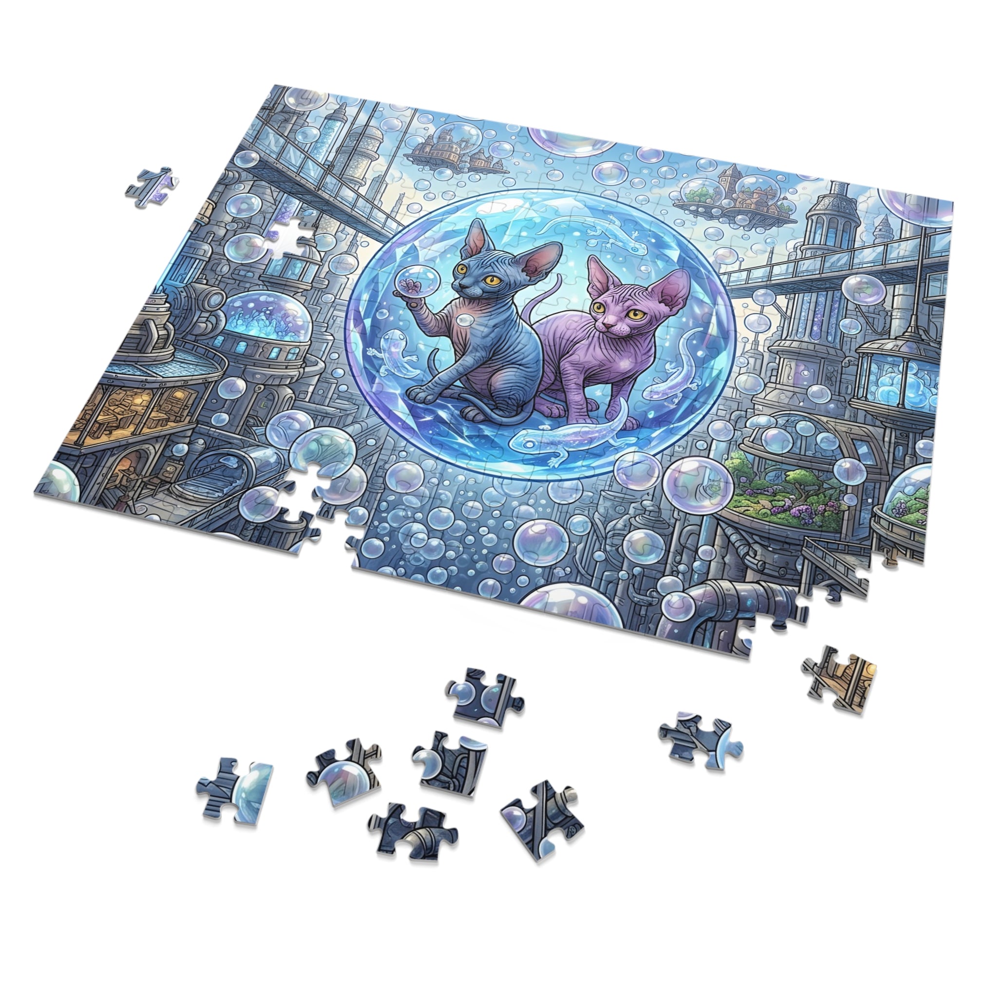 Sphynx Kitten Floating Bubble City Jigsaw Puzzle